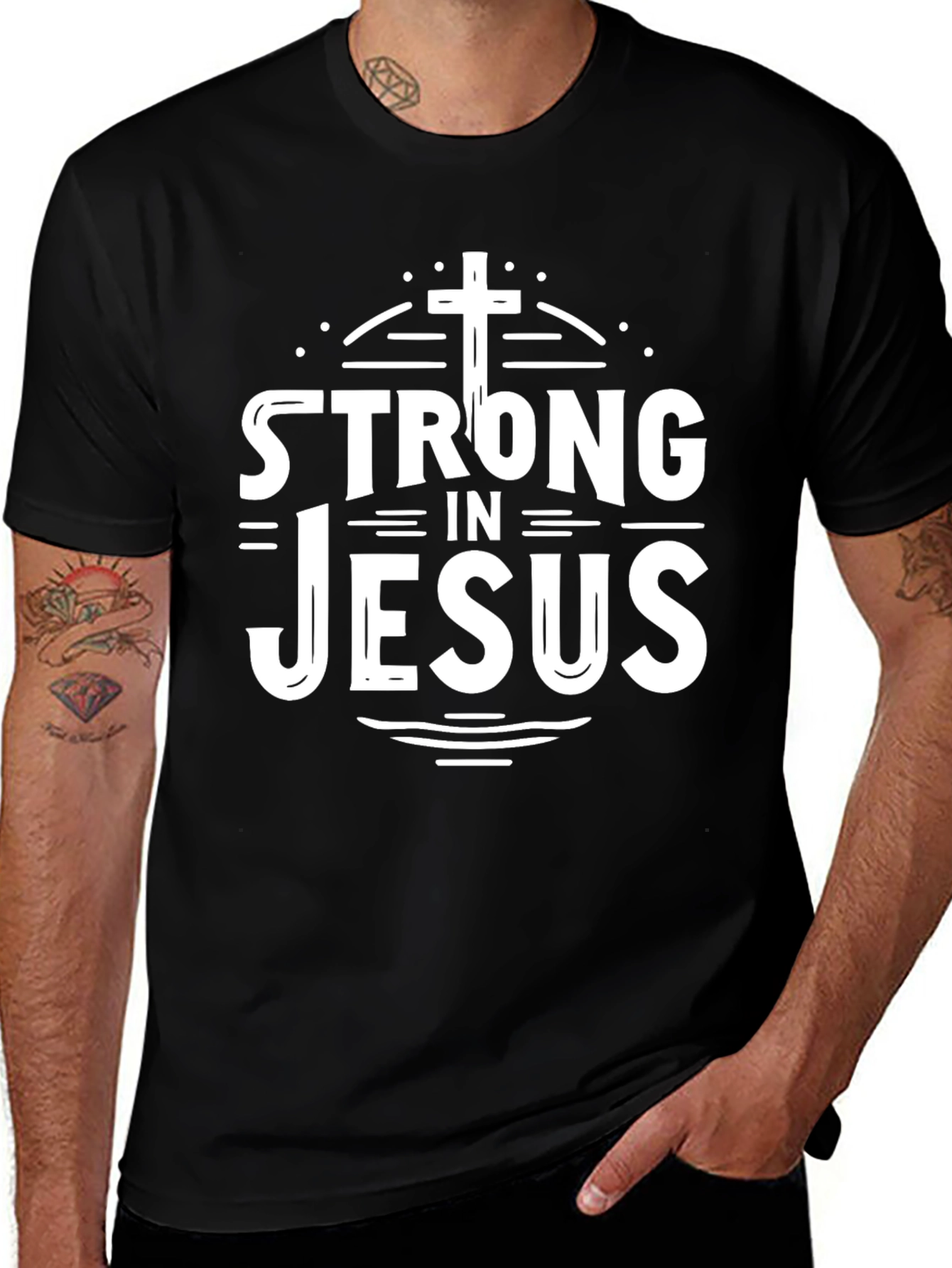 Strong in Jesus Christian T-Shirt Black