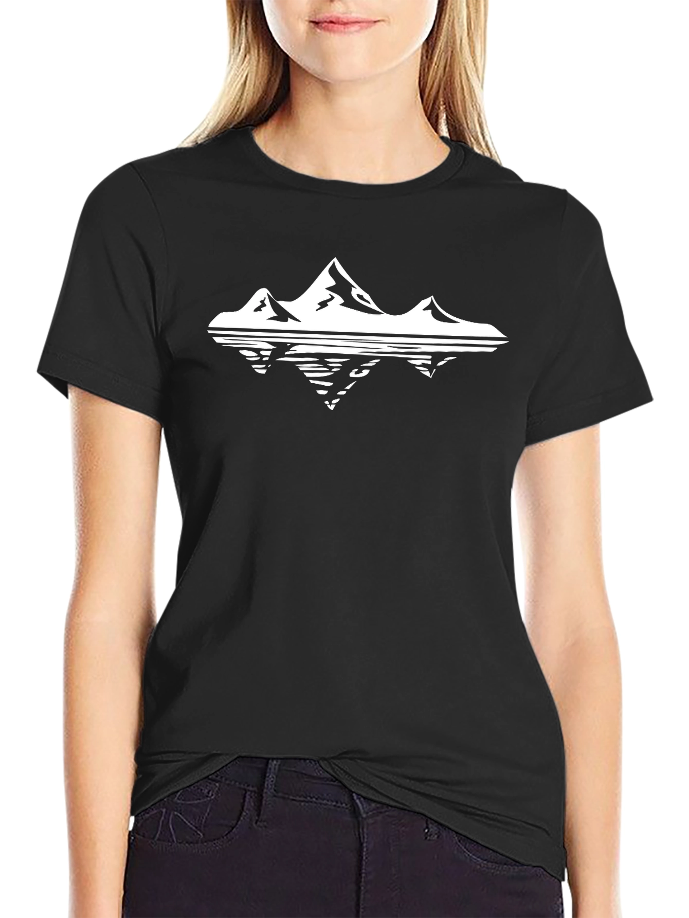 Mountains Reflection Black Graphic T-Shirt