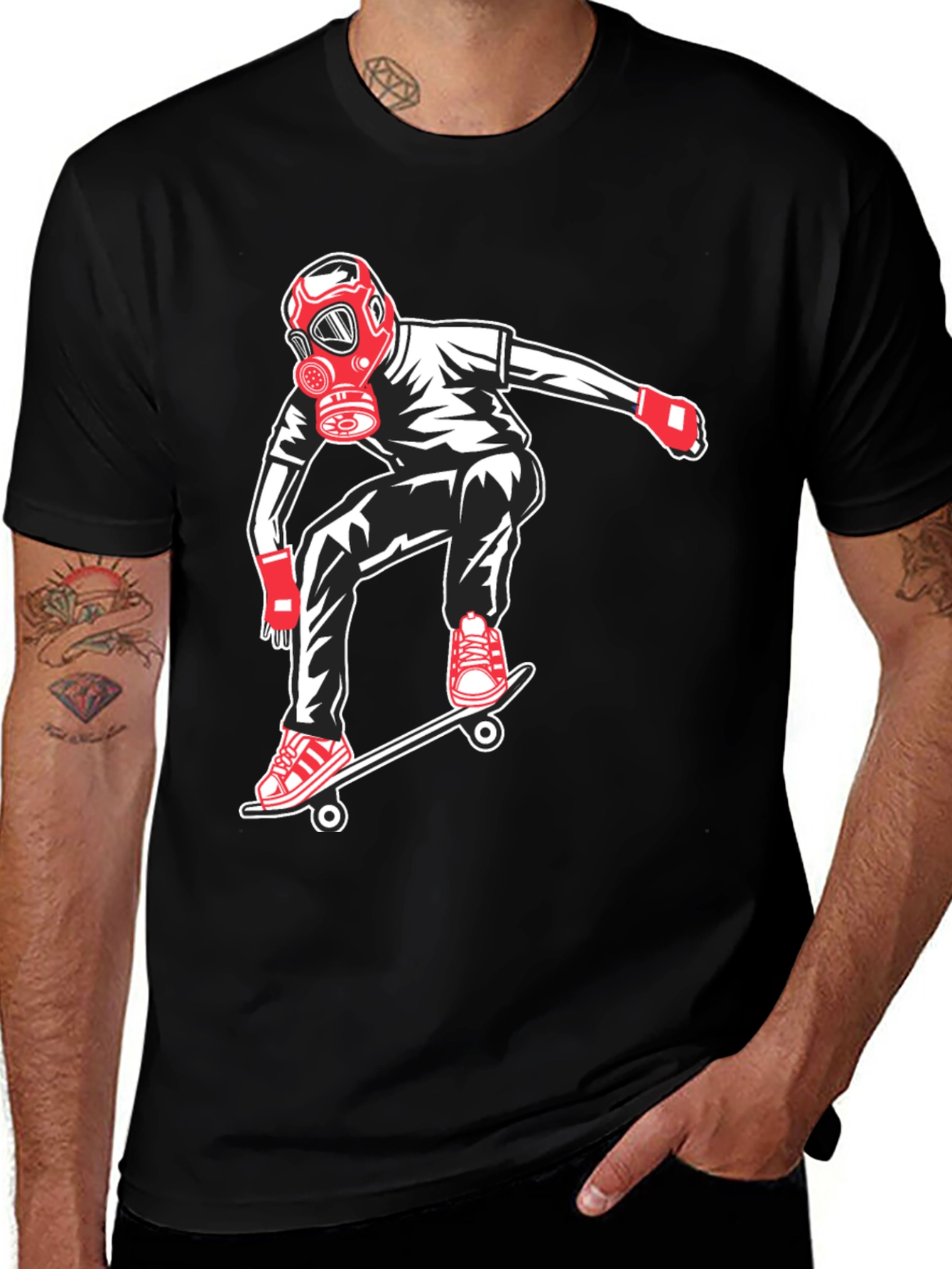 Skateboarder with Gas Mask Graphic Tee