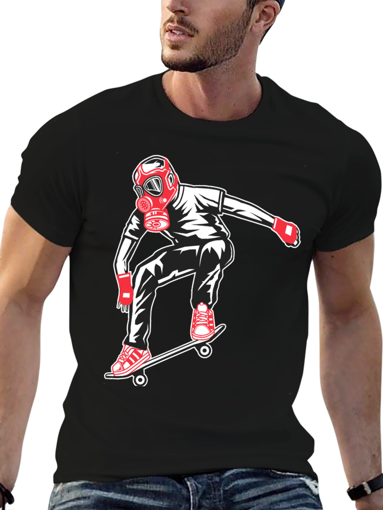 Skateboarder with Gas Mask Graphic Tee