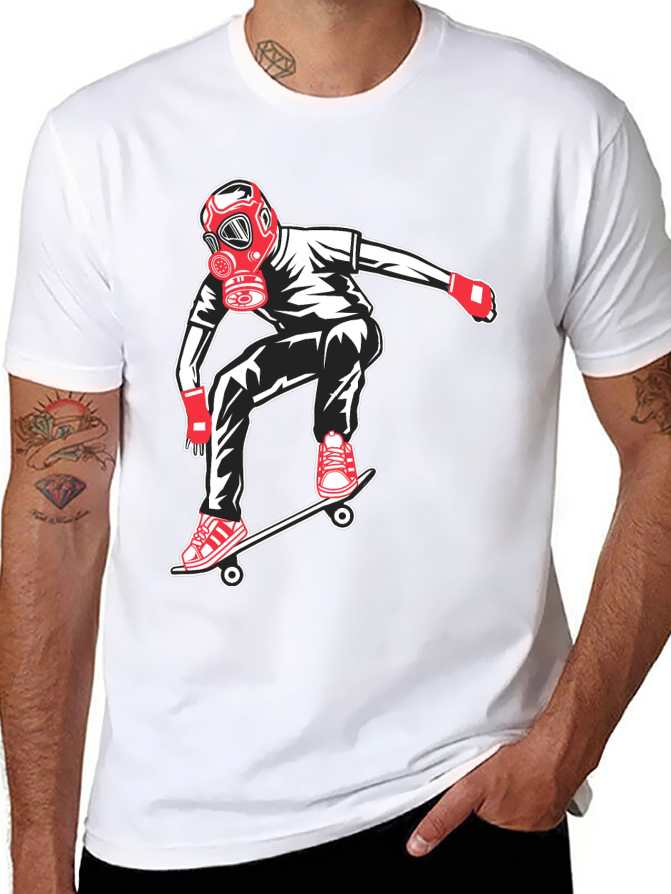 Skateboarder with Gas Mask Graphic Tee