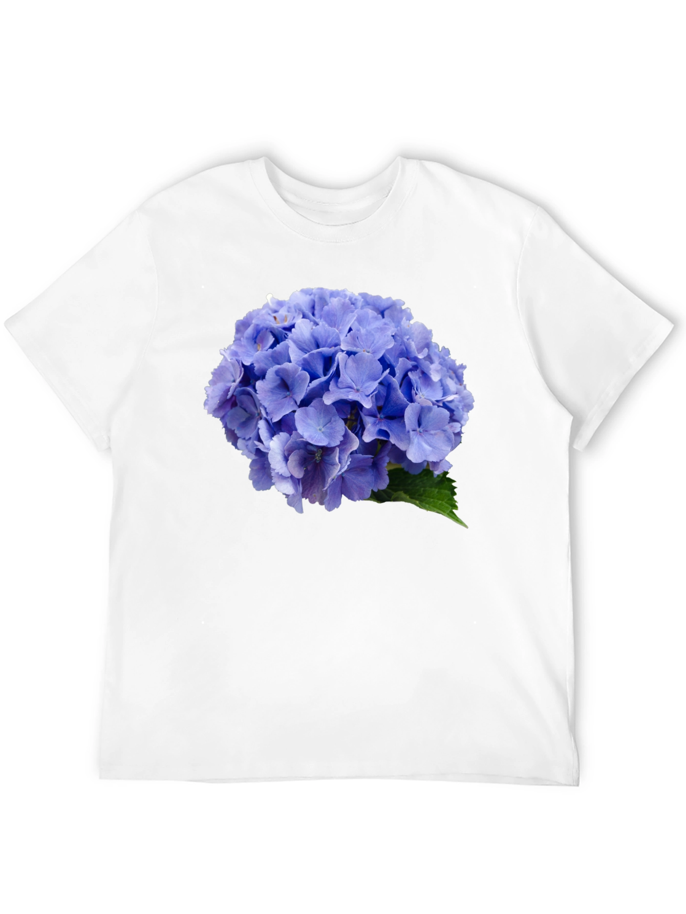 Blue Hydrangea Flower Print Black T-Shirt