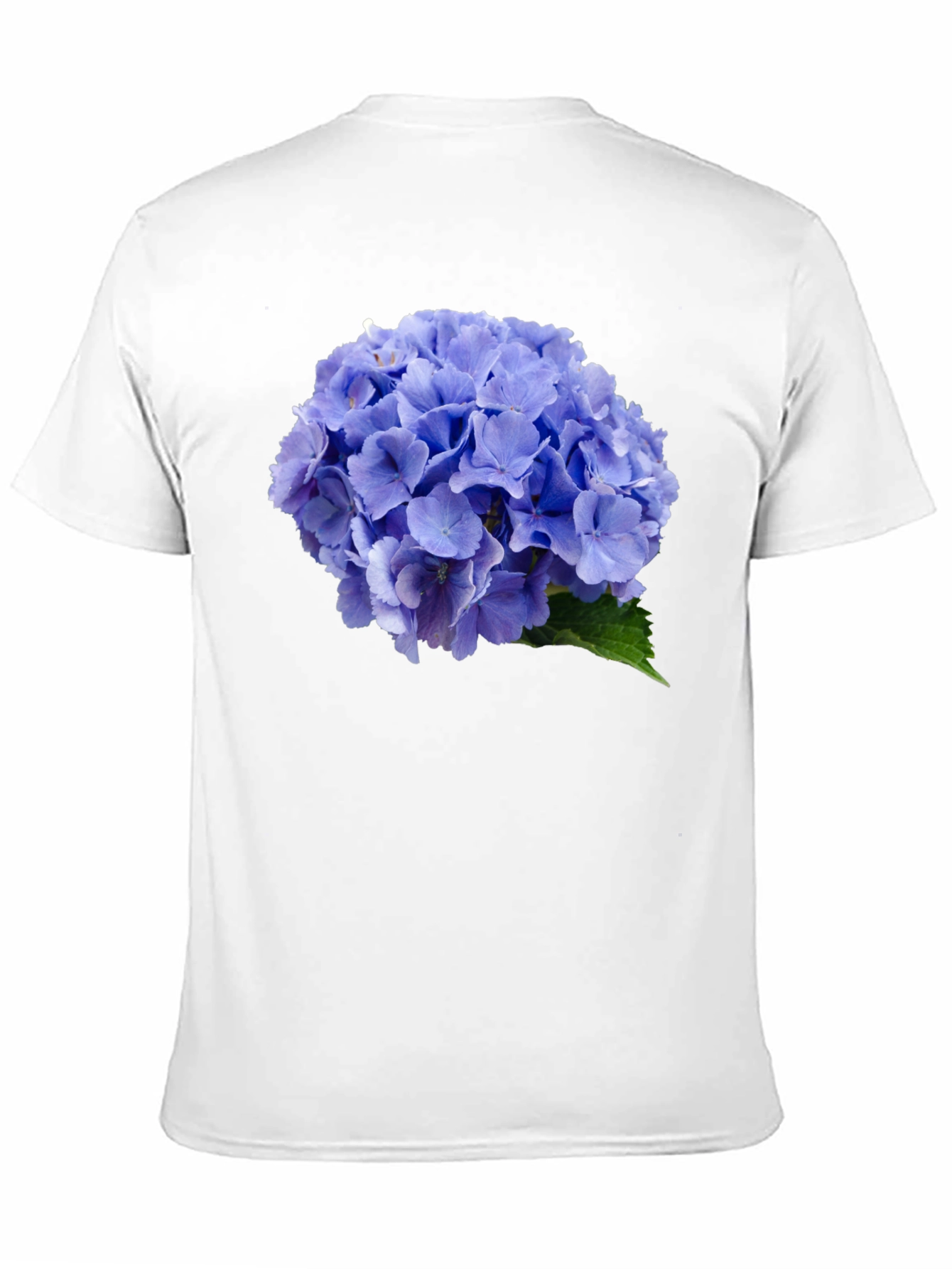 Blue Hydrangea Flower Print Black T-Shirt