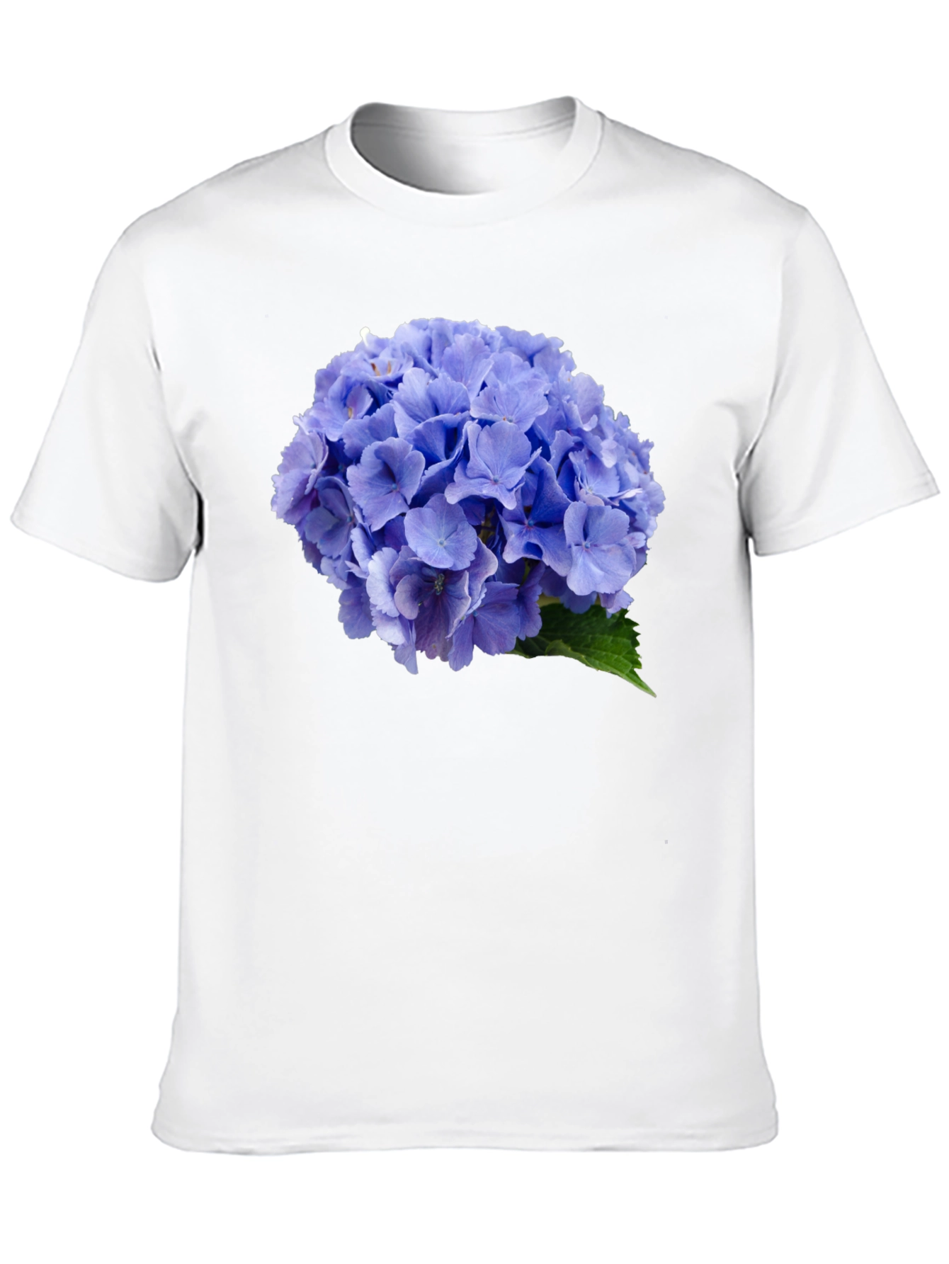 Blue Hydrangea Flower Print Black T-Shirt