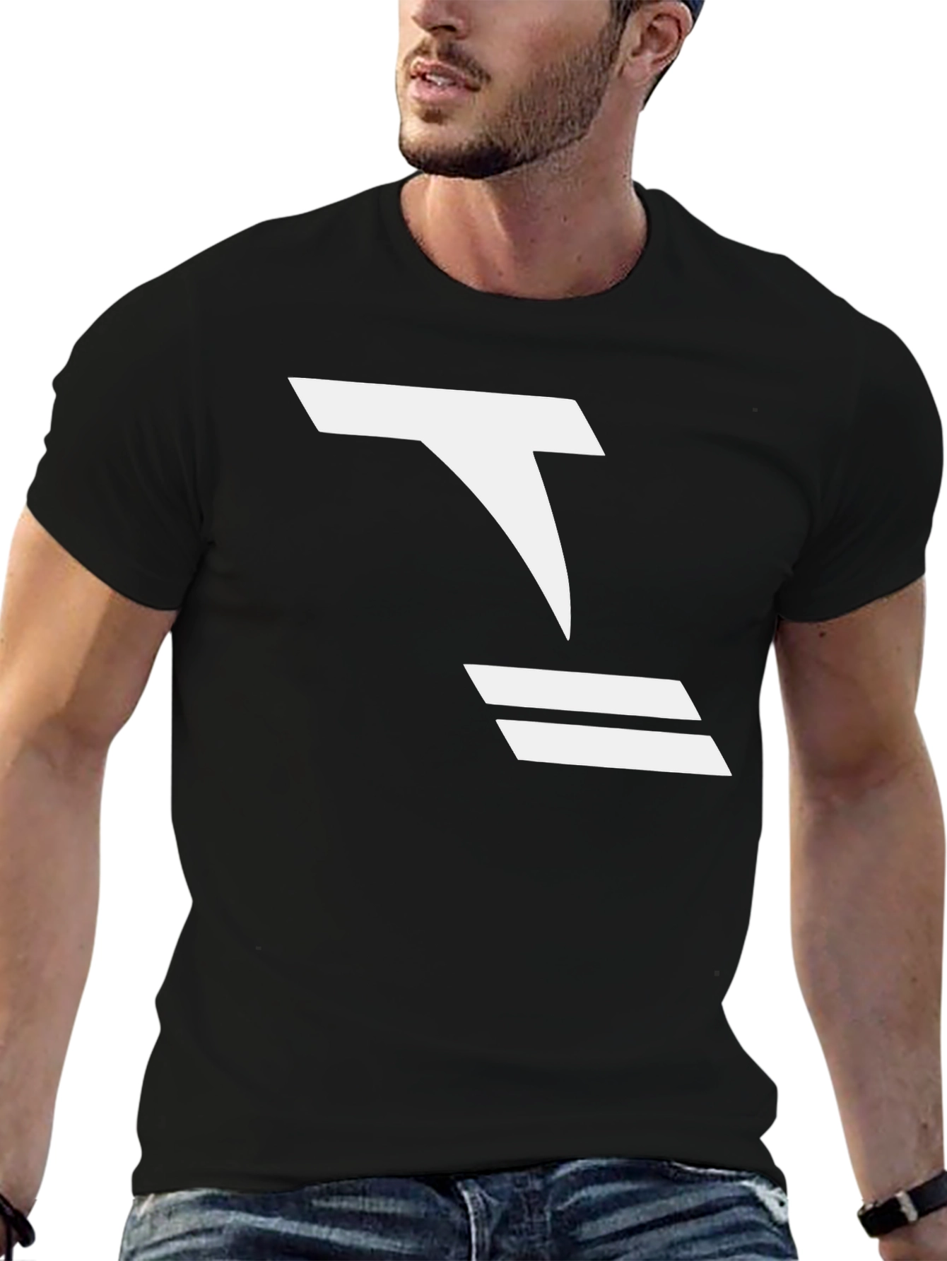 Modern Black T-Shirt with Abstract White Graphic