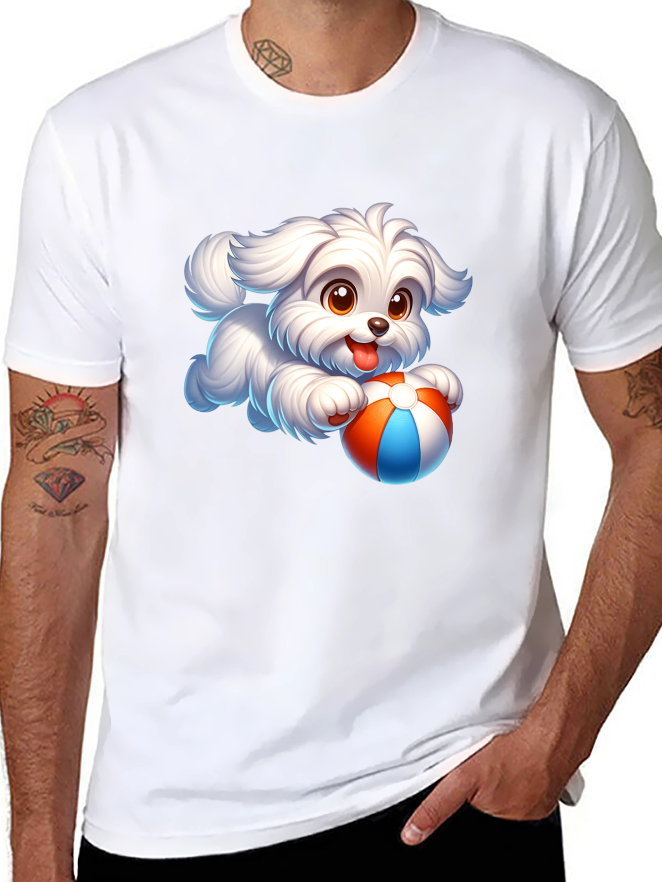 Dog Cartoon Graphic Tee - Black Cotton Blend T-Shirt