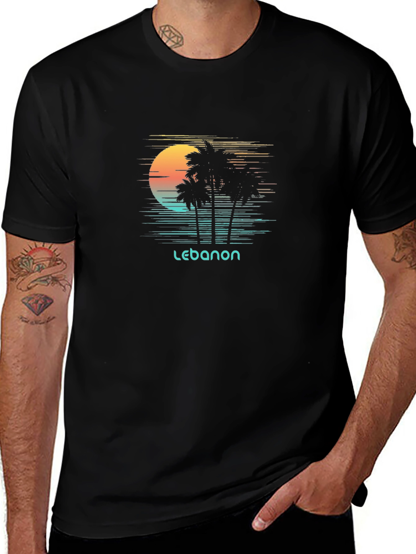 Lebanon Palm Tree Sunset Graphic T-Shirt