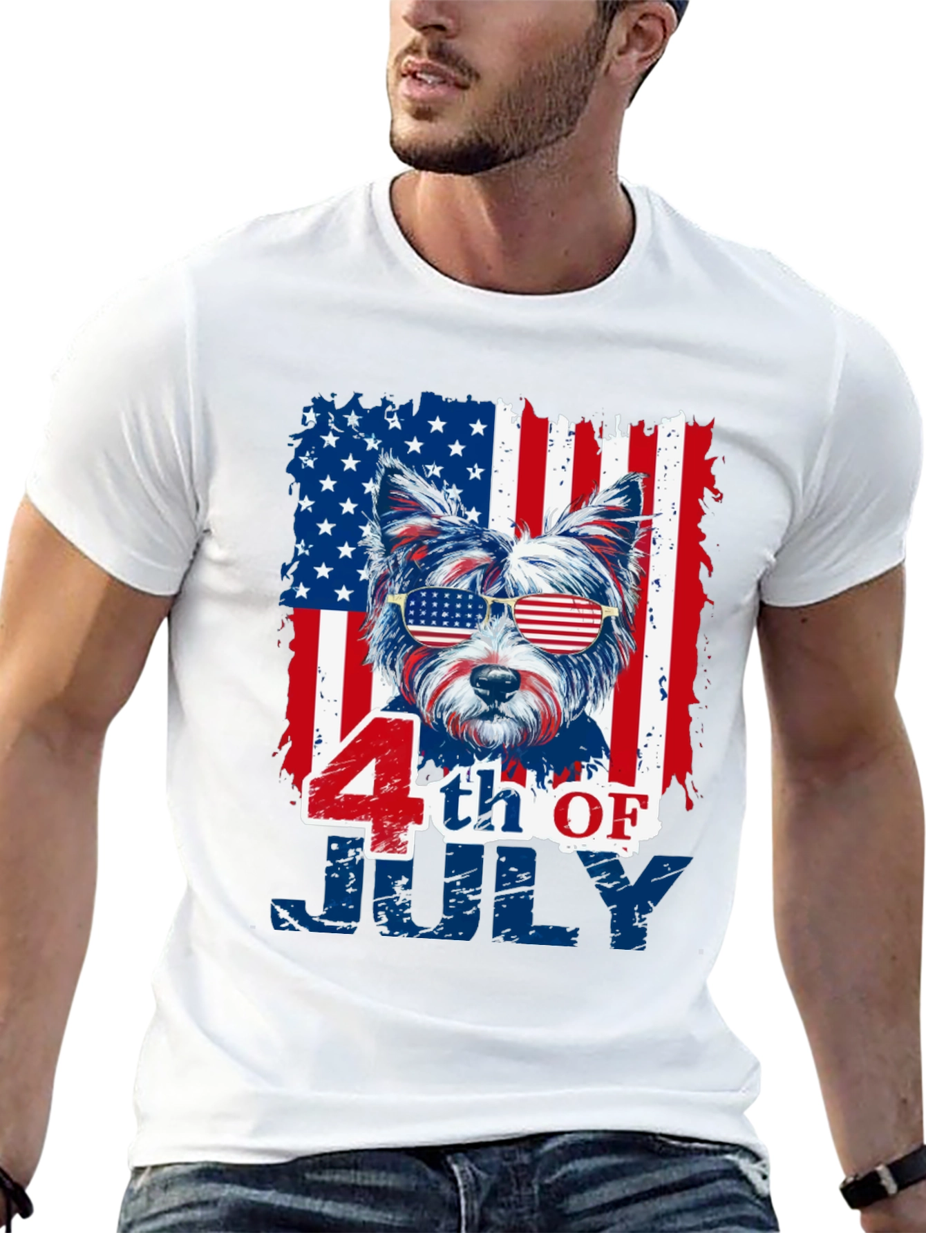 Patriotic Dog 4th of July Graphic T-Shirt
