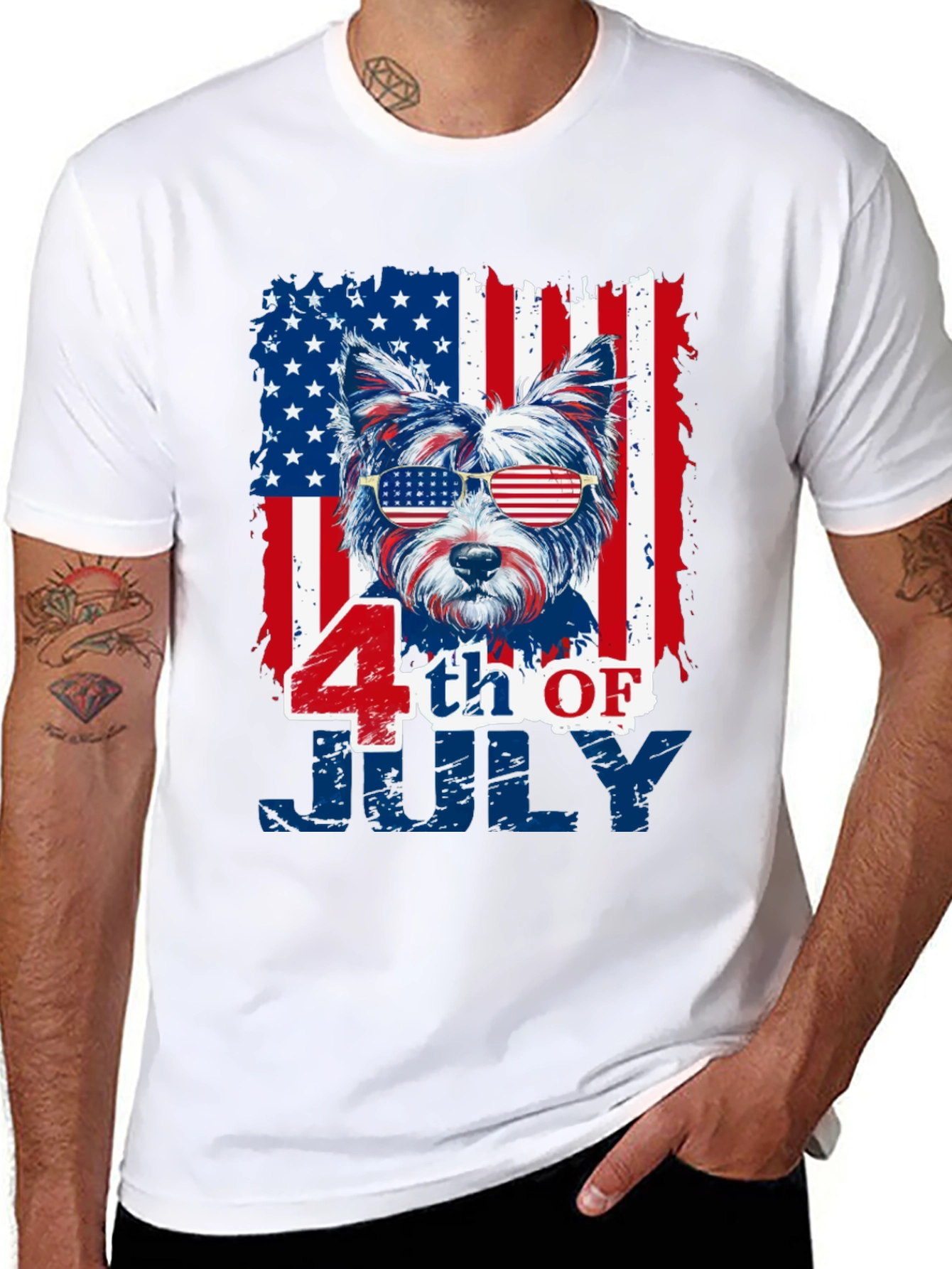 Patriotic Dog 4th of July Graphic T-Shirt
