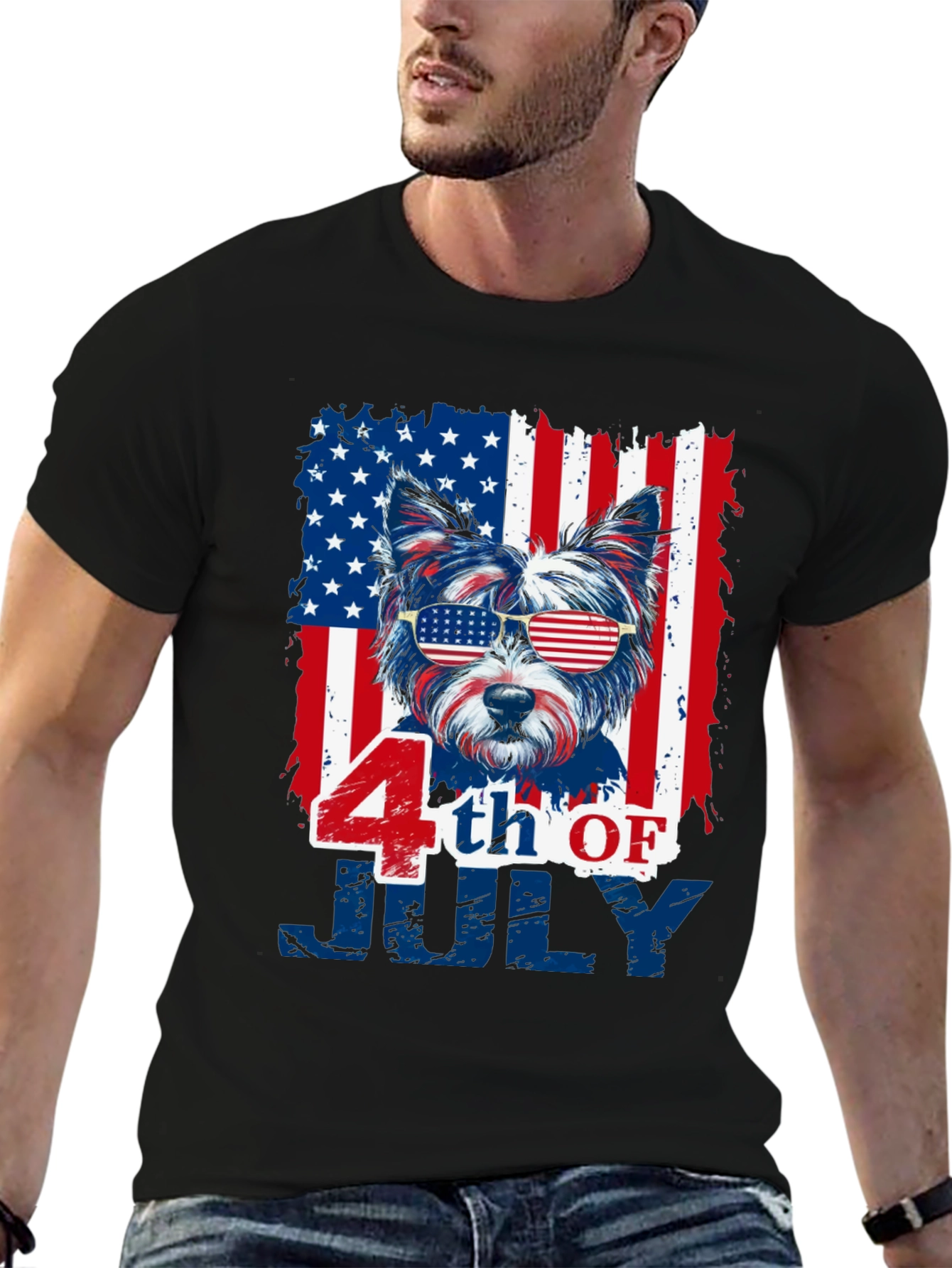Patriotic Dog 4th of July Graphic T-Shirt