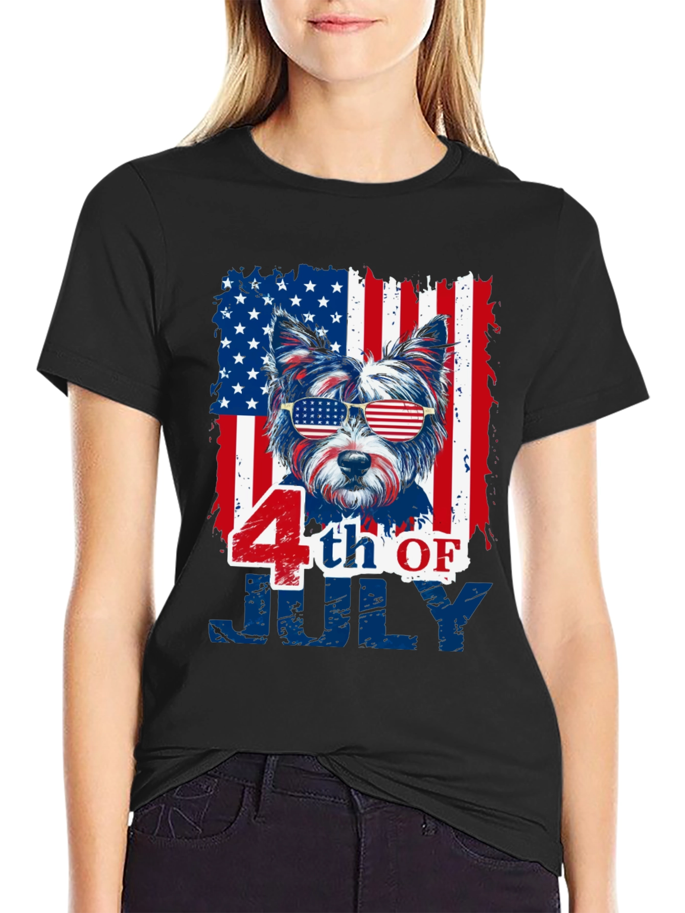 Patriotic Dog 4th of July Graphic T-Shirt