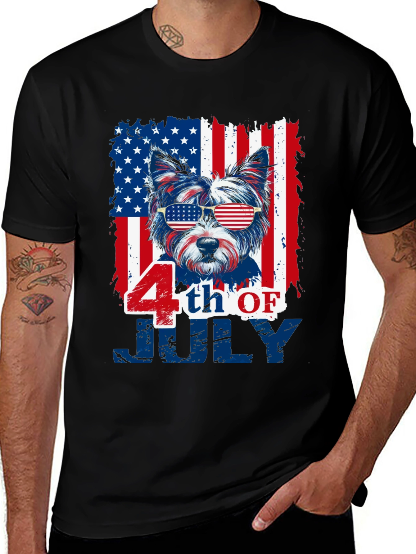 Patriotic Dog 4th of July Graphic T-Shirt