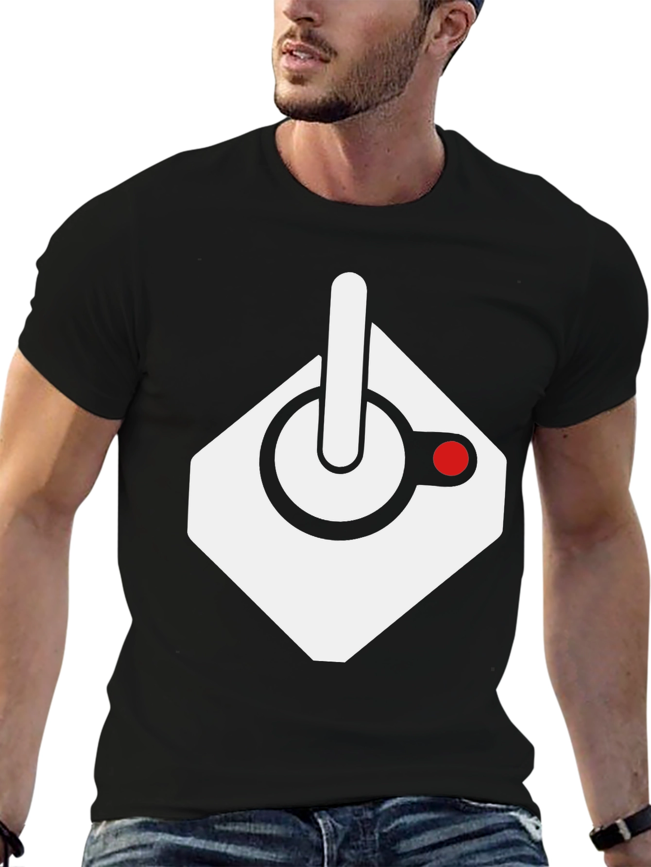 Retro Gaming Console Joystick Graphic Tee - Black