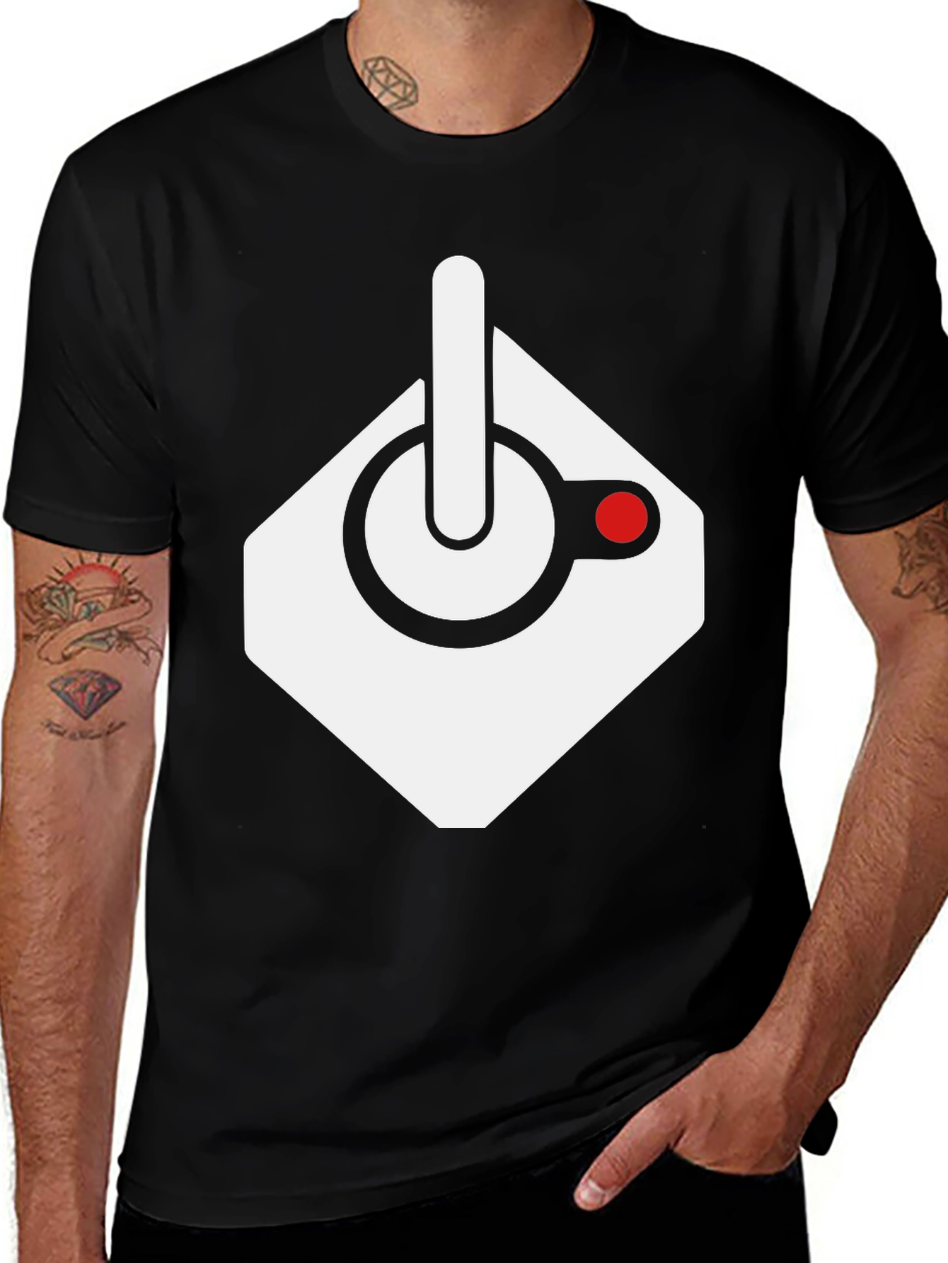 Retro Gaming Console Joystick Graphic Tee - Black