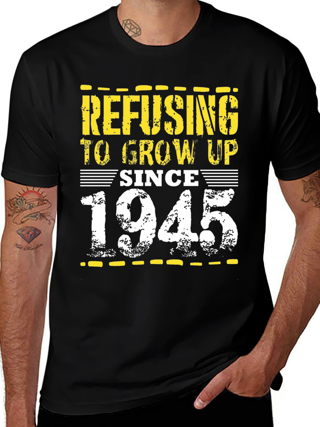 Refusing to Grow Up Since 1945 Black T-Shirt