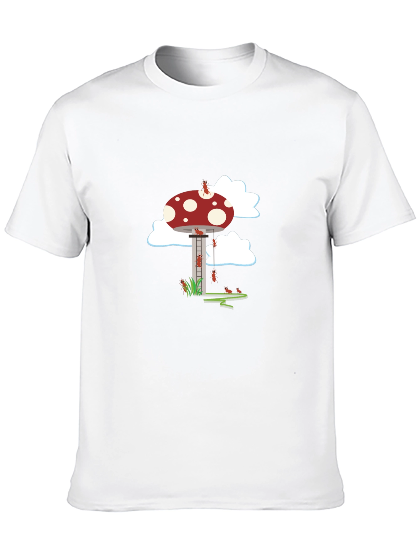 Whimsical Ant & Mushroom Graphic Tee - Black