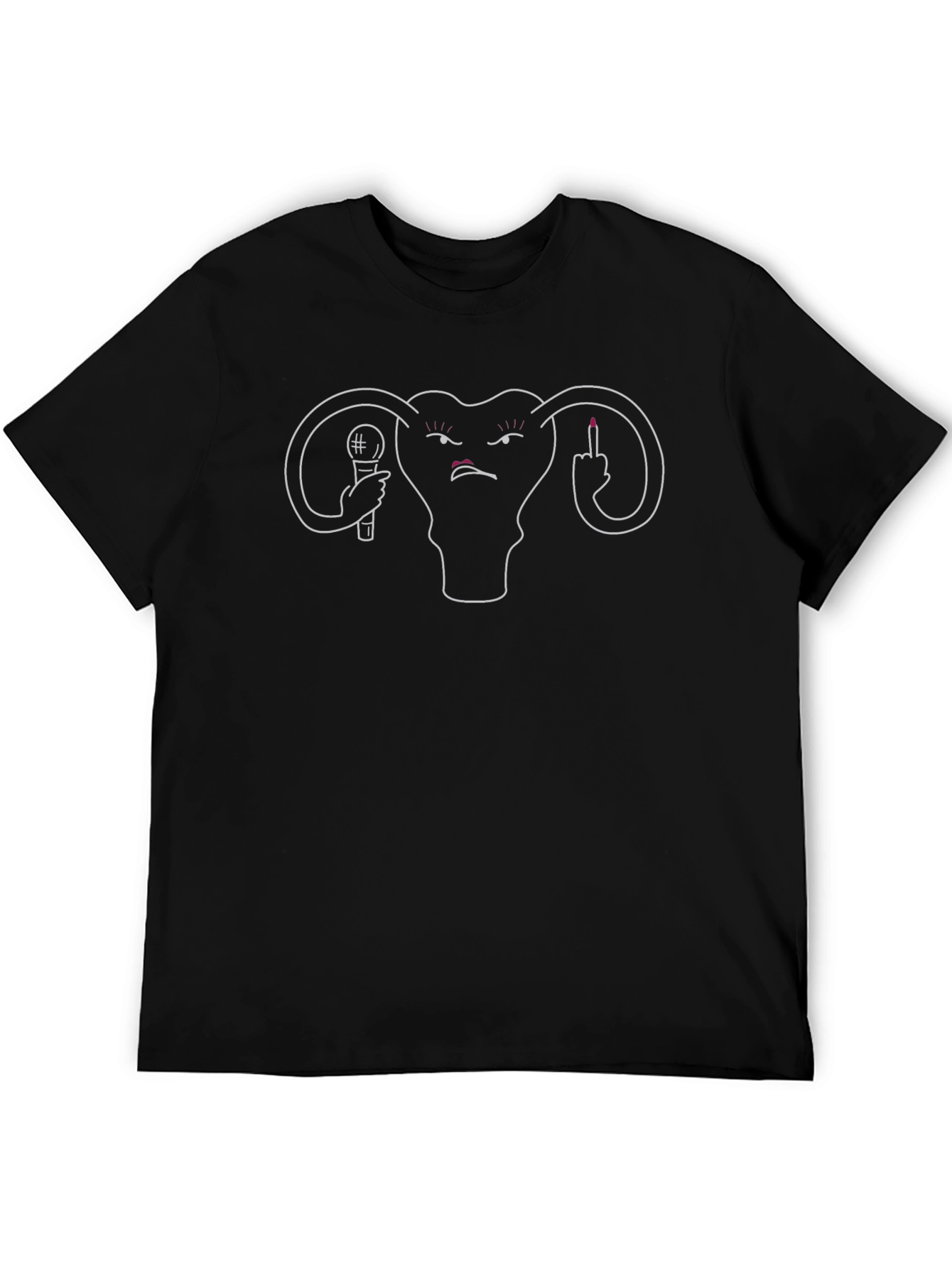 Feminist T-Shirt: Angry Uterus with Microphone & Middle Finger