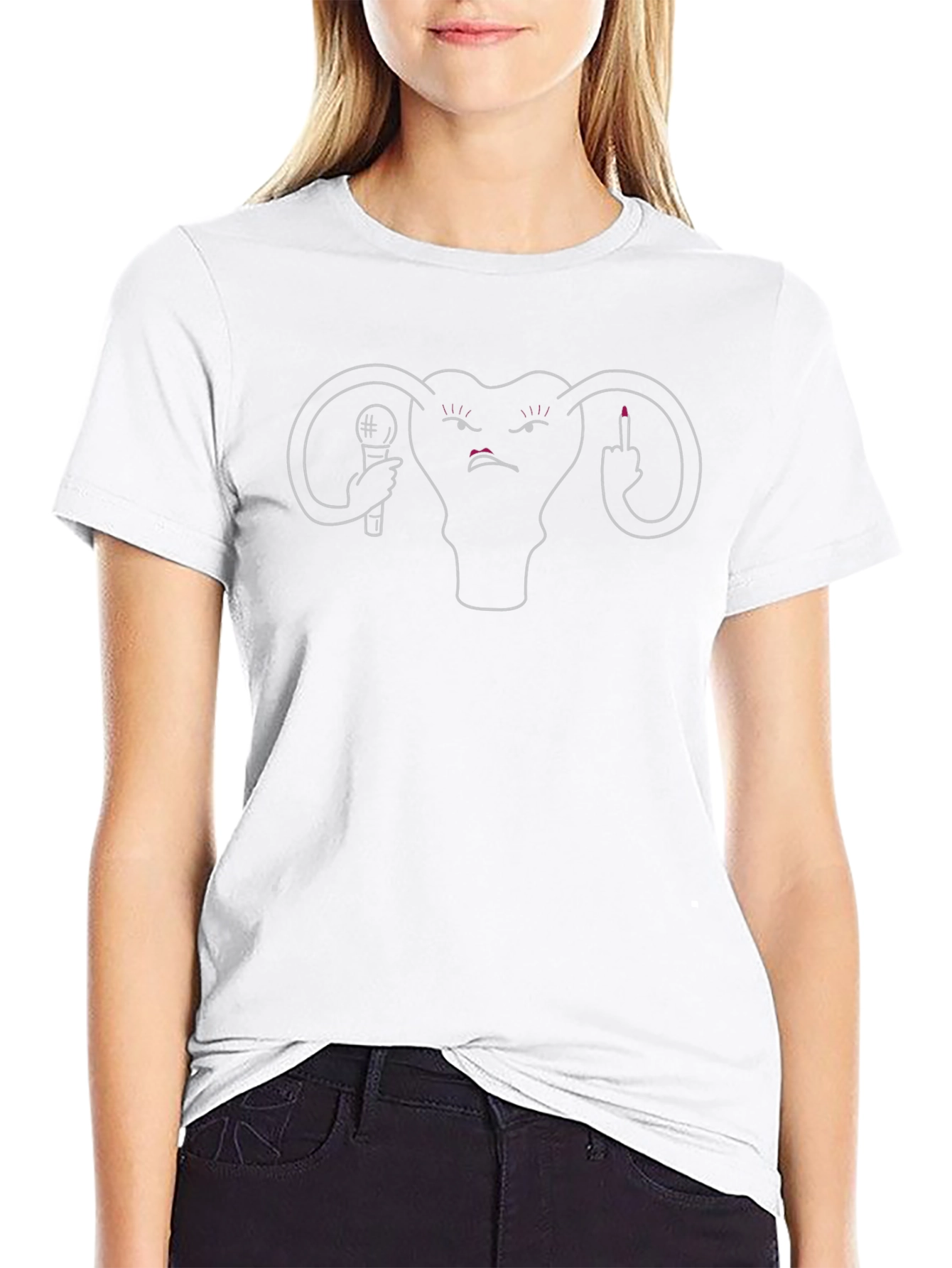 Feminist T-Shirt: Angry Uterus with Microphone & Middle Finger