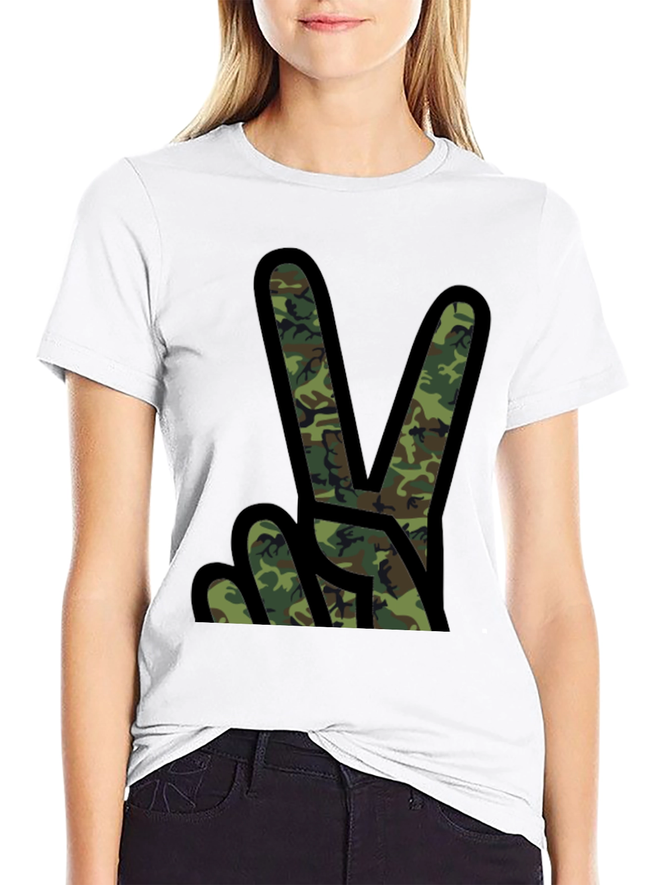 Camo Peace Sign Black T-Shirt