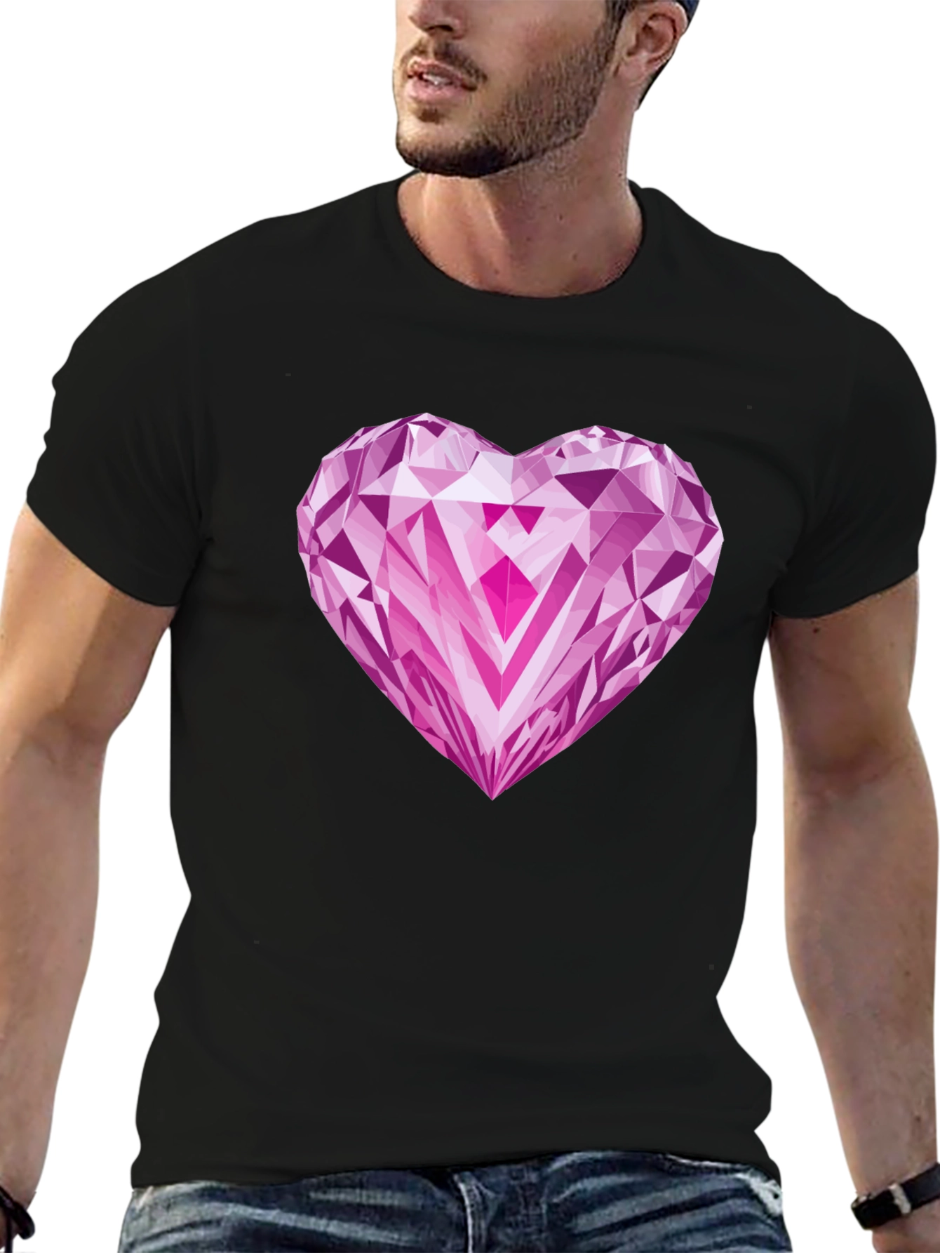 Heart Diamond Graphic Tee - Stylish Black T-Shirt