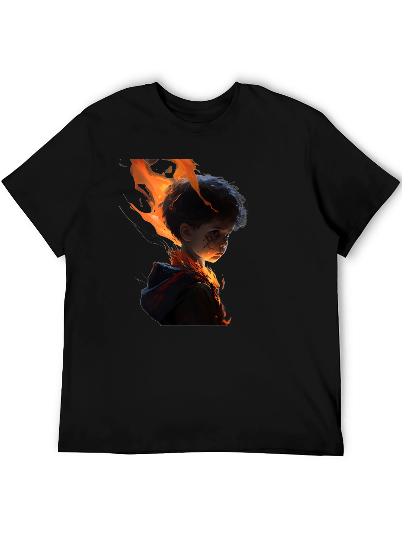 Fiery Child Graphic Print Black T-Shirt