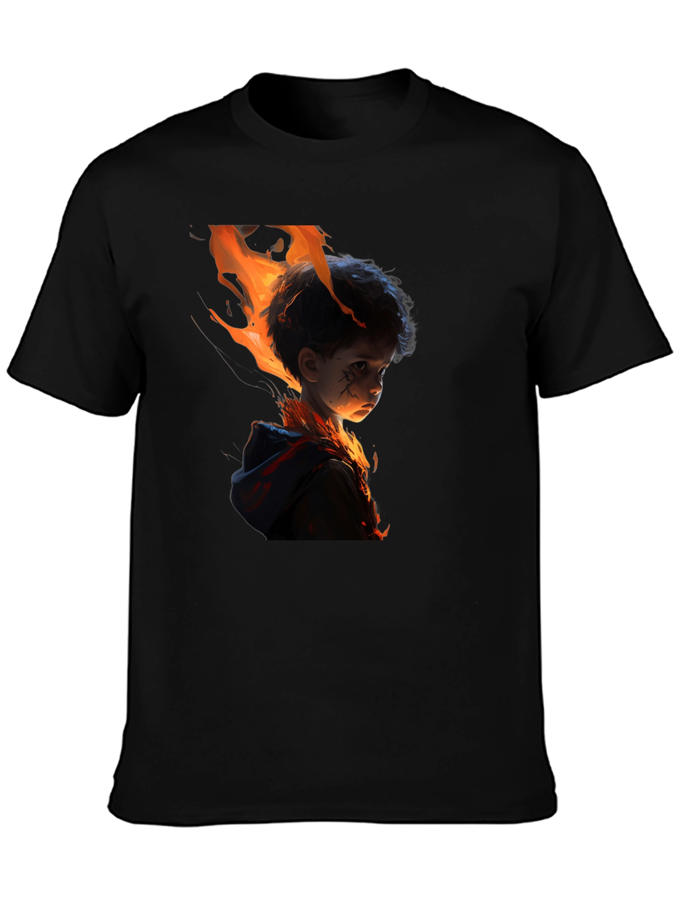 Fiery Child Graphic Print Black T-Shirt