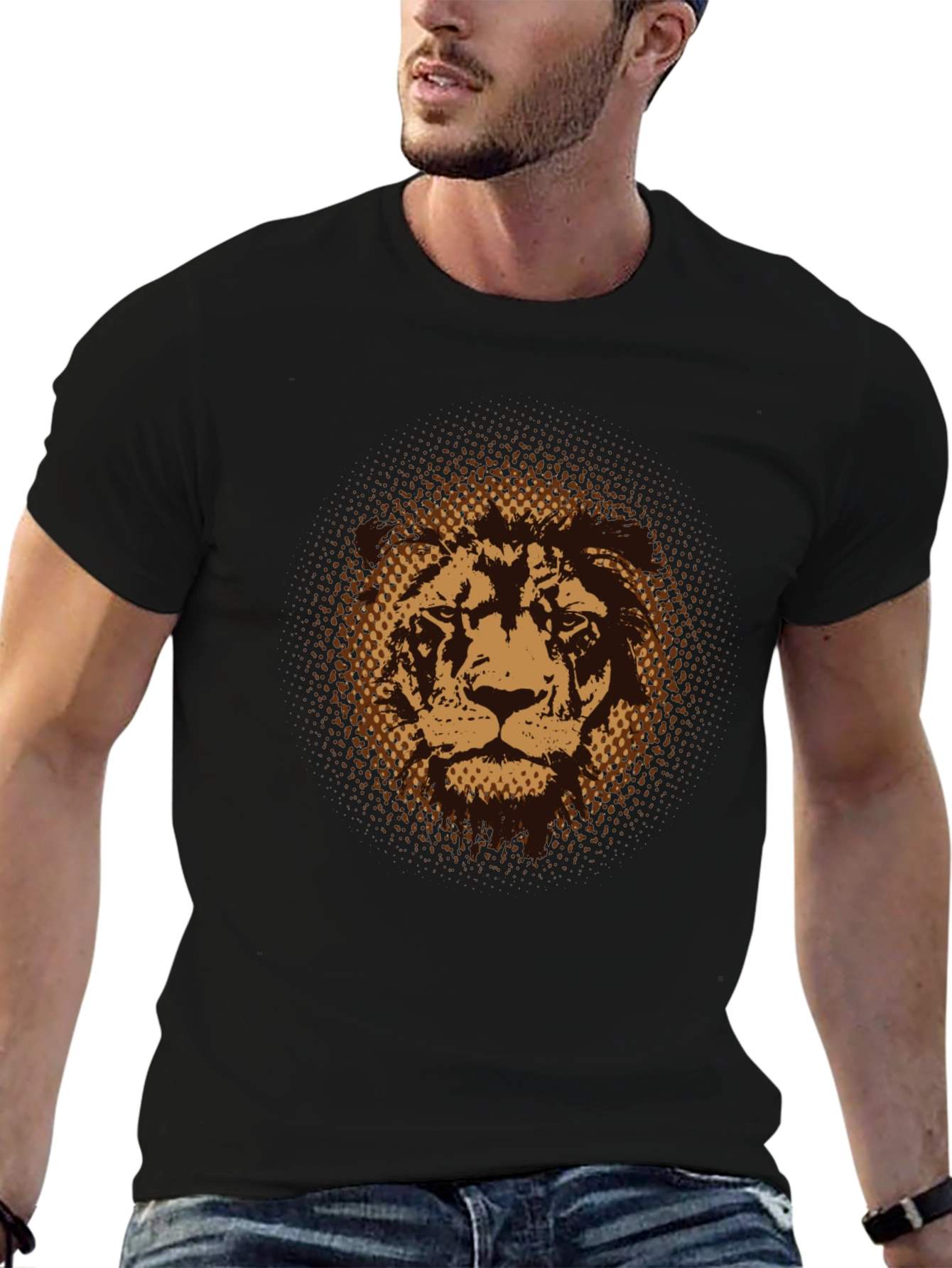 Lion Graphic Print Black T-Shirt