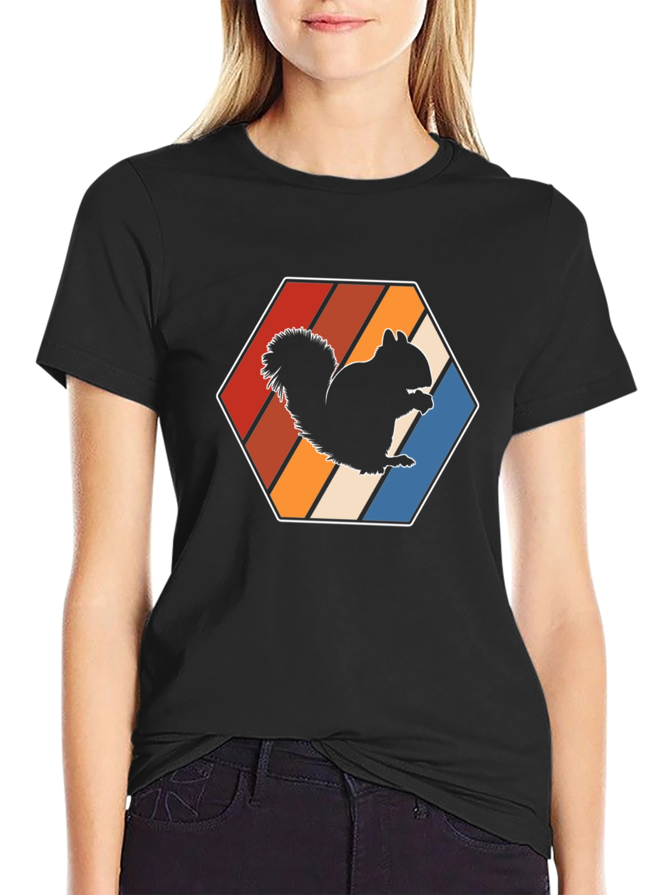 Retro Squirrel Graphic Tee - Black Cotton Blend