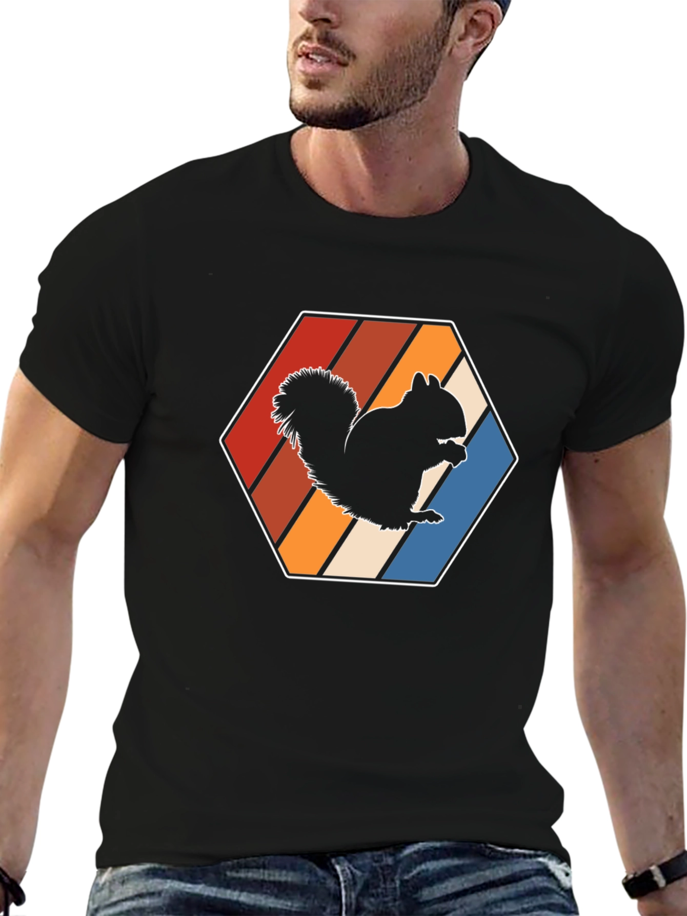 Retro Squirrel Graphic Tee - Black Cotton Blend