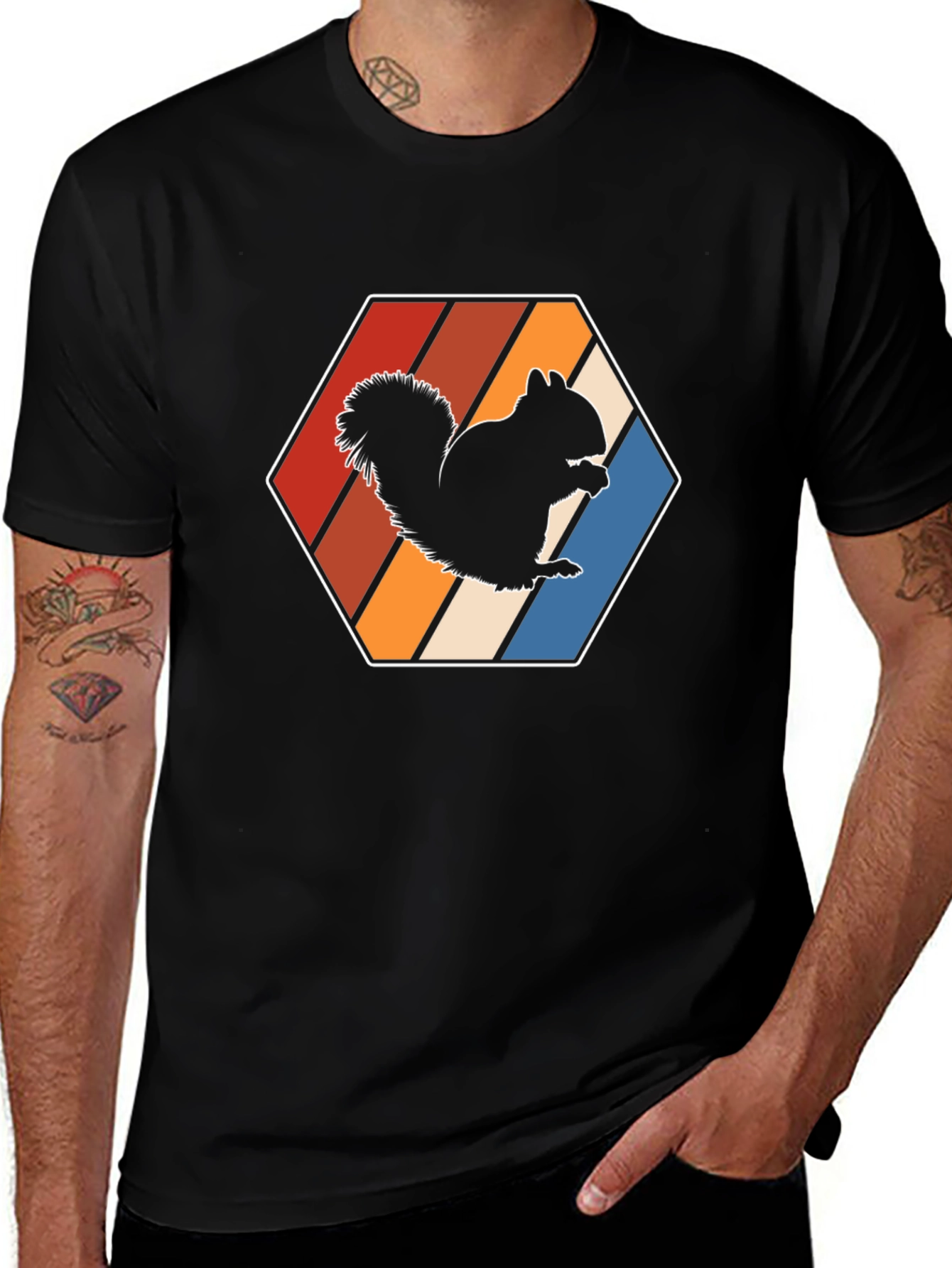Retro Squirrel Graphic Tee - Black Cotton Blend