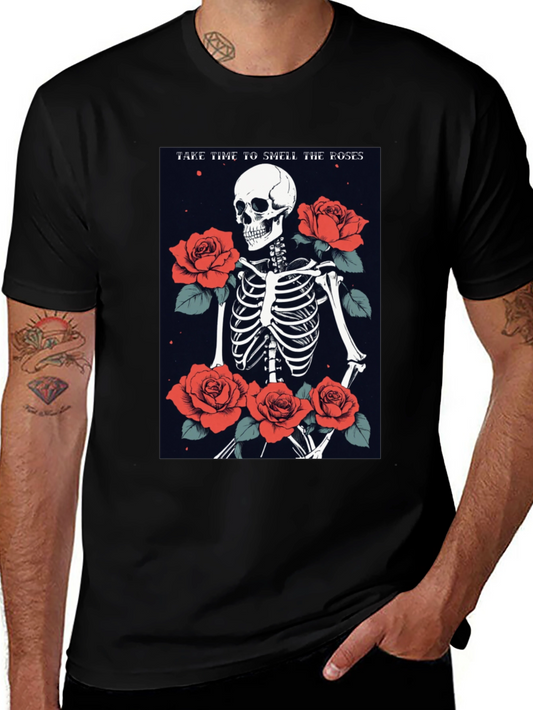 Skeleton & Roses Graphic T-Shirt - Time to Smell the Roses!
