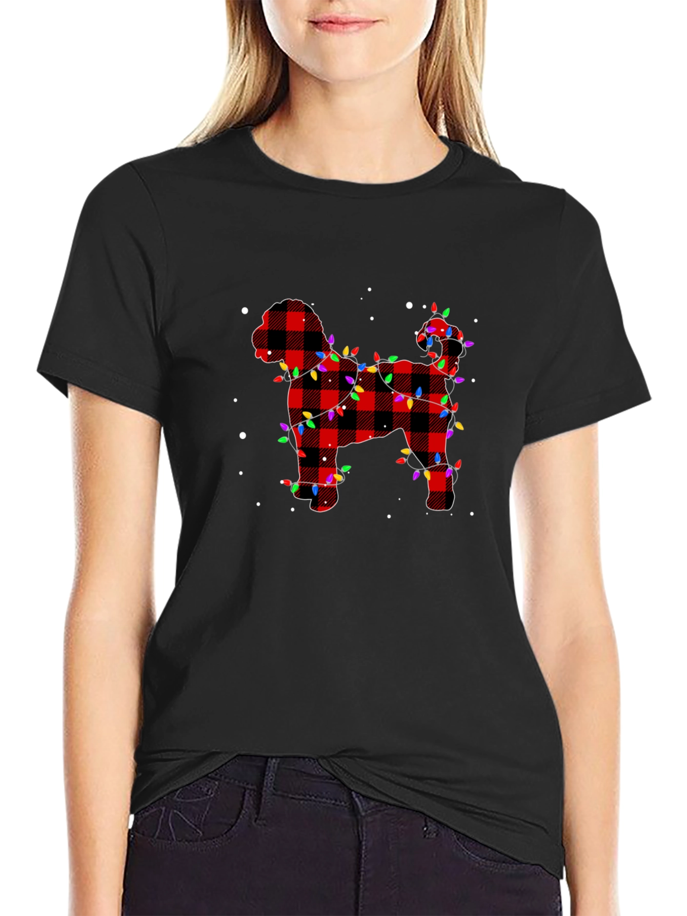 Plaid Dog Christmas Lights Mens T-Shirt