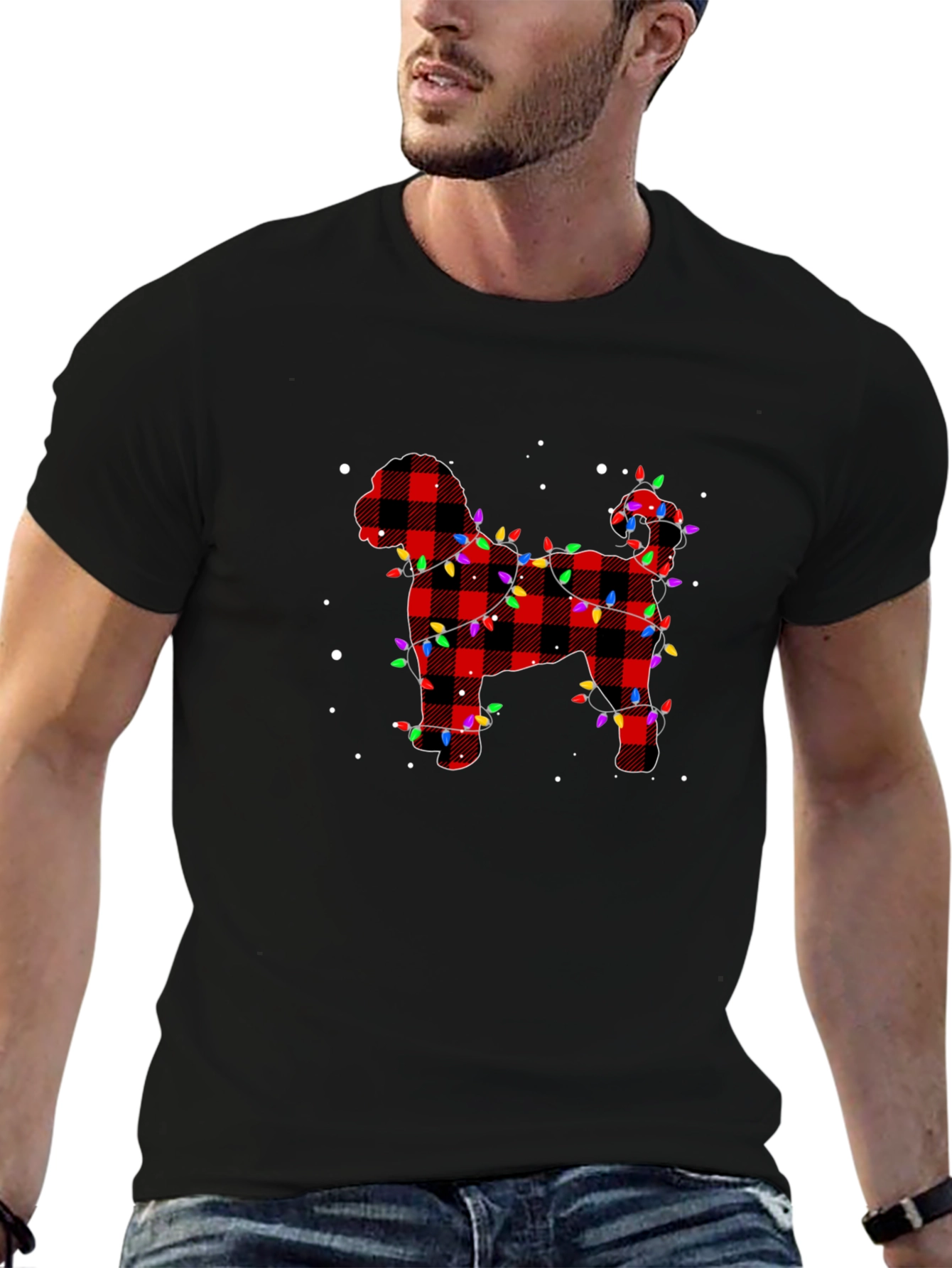 Plaid Dog Christmas Lights Mens T-Shirt