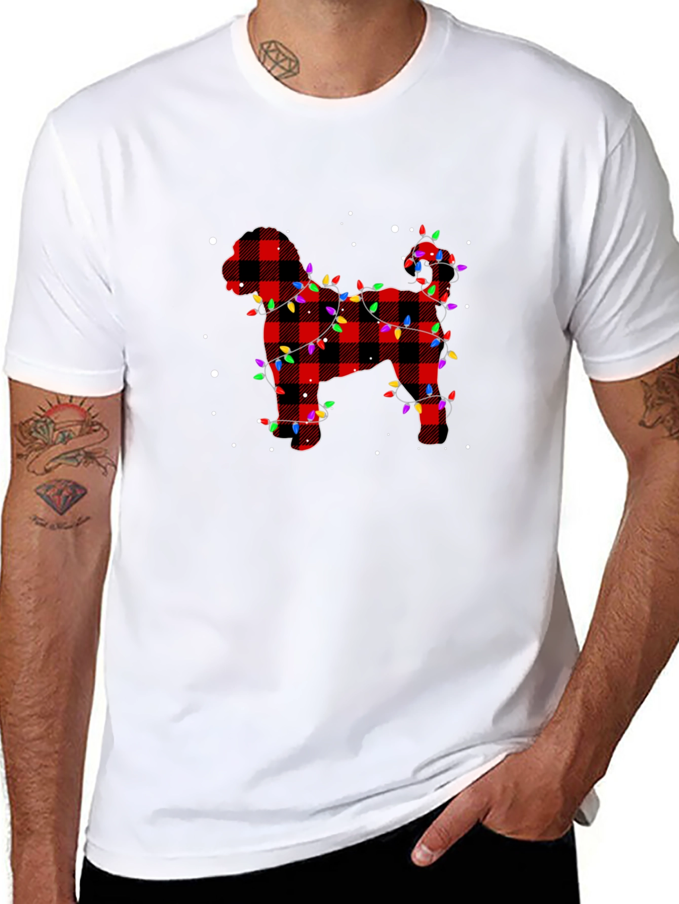 Plaid Dog Christmas Lights Mens T-Shirt