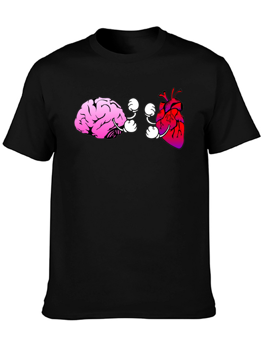 Brain vs. Heart Graphic Tee - Black Cotton T-Shirt