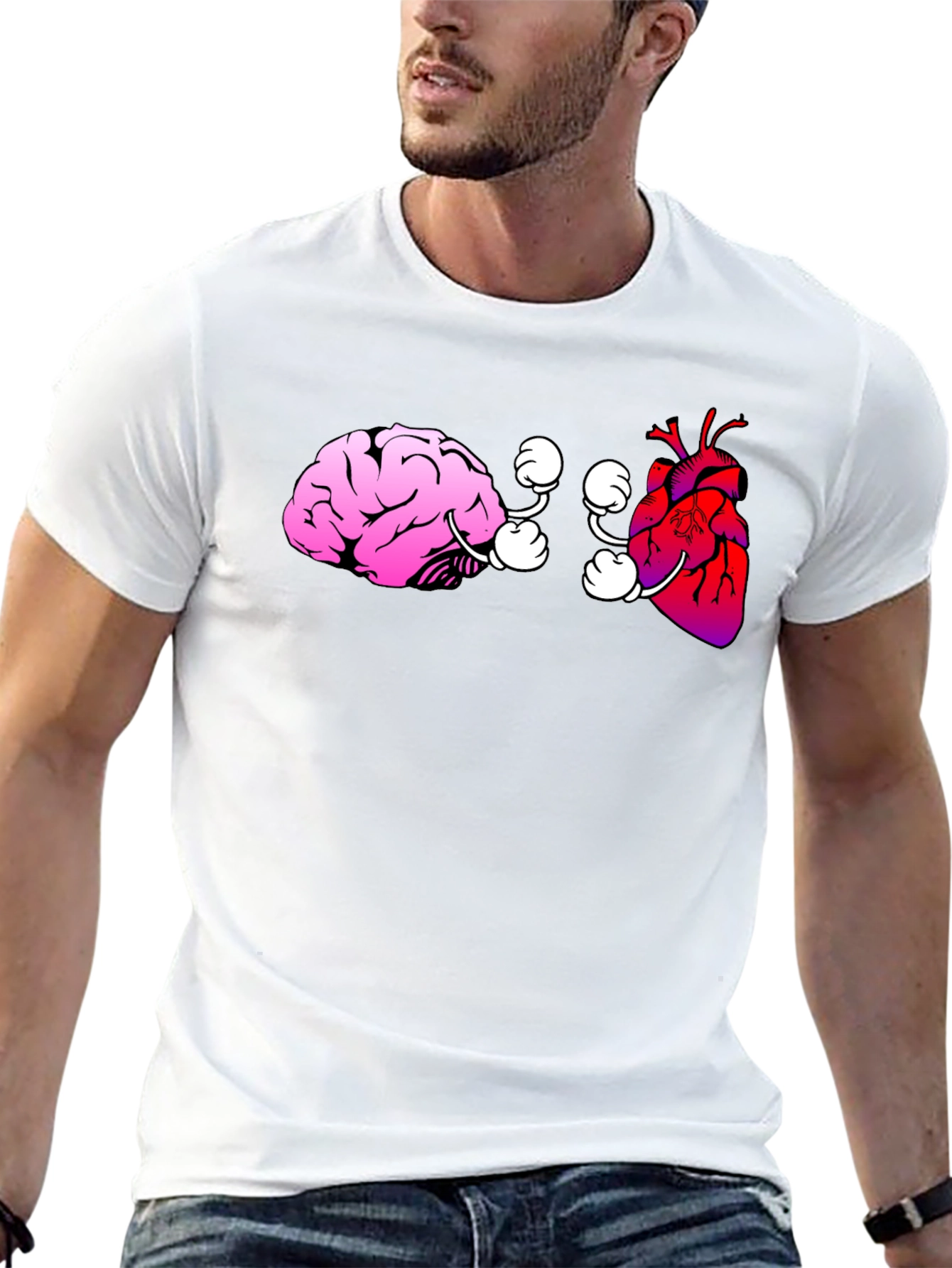 Brain vs. Heart Graphic Tee - Black Cotton T-Shirt