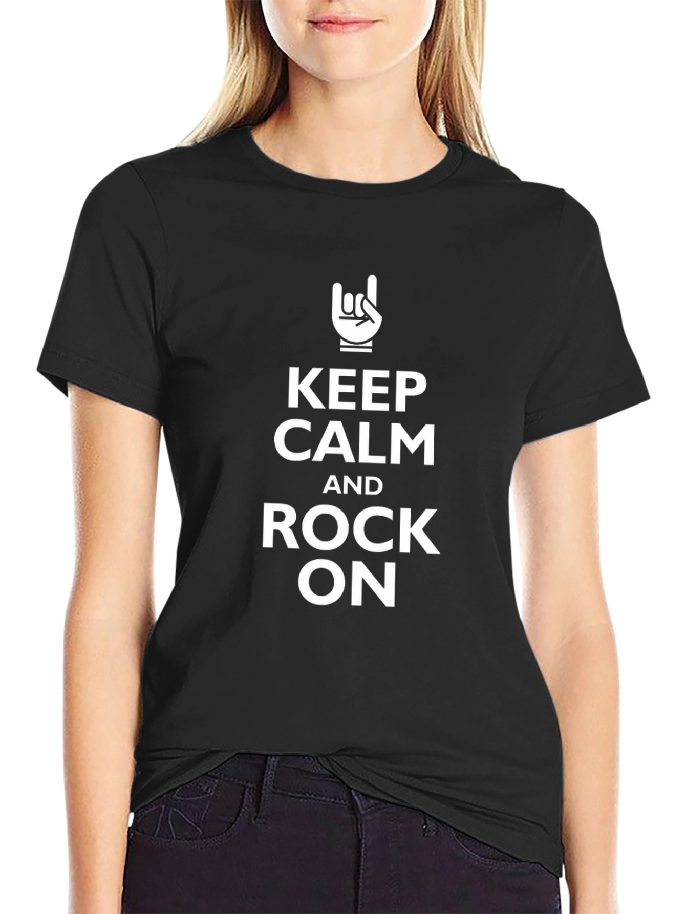 Keep Calm and Rock On Graphic Tee - Black