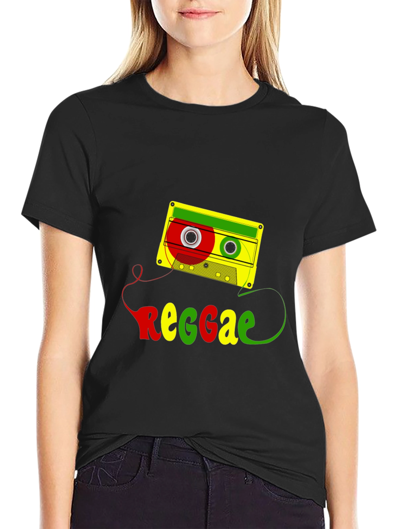 Reggae Cassette Tape Graphic Tee - Black Cotton Blend