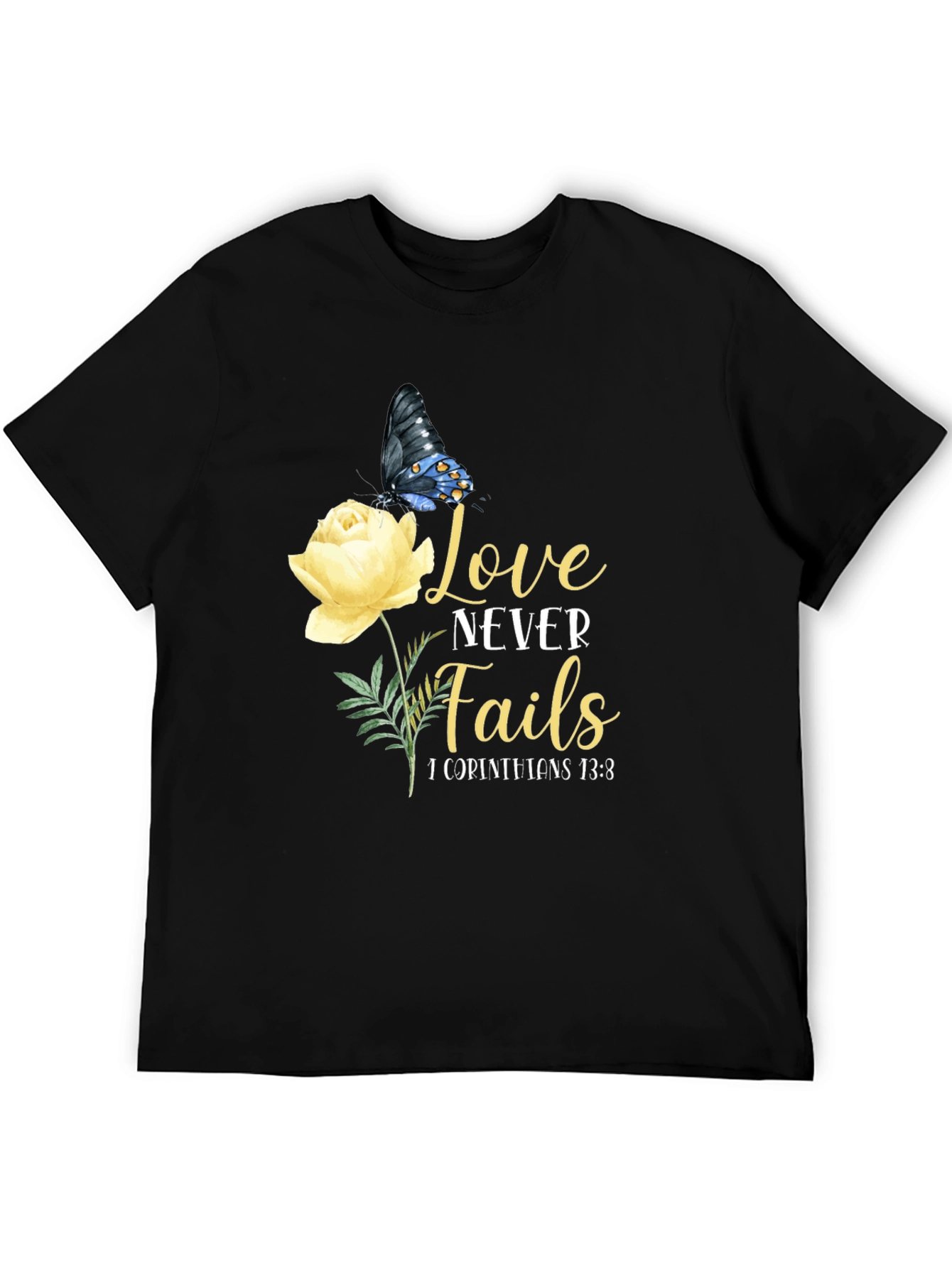 Love Never Fails T-Shirt Floral Butterfly Graphic Tee
