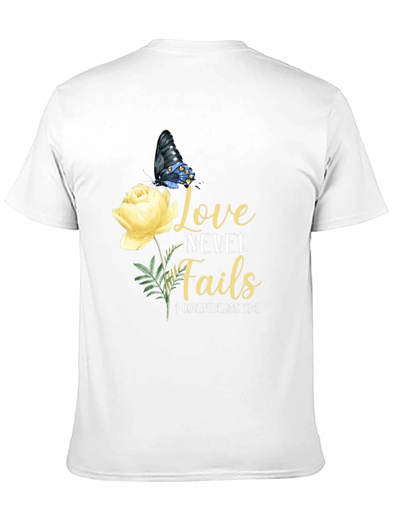 Love Never Fails T-Shirt Floral Butterfly Graphic Tee