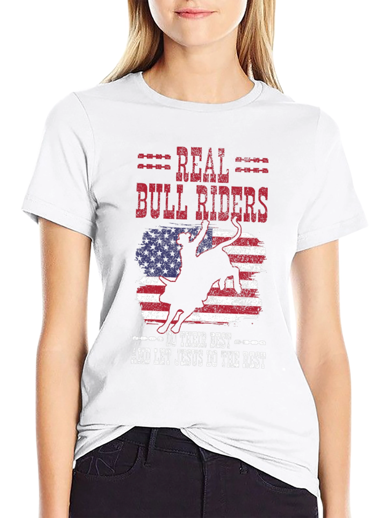 Real Bull Riders Graphic Tee - Patriotic Rodeo Shirt