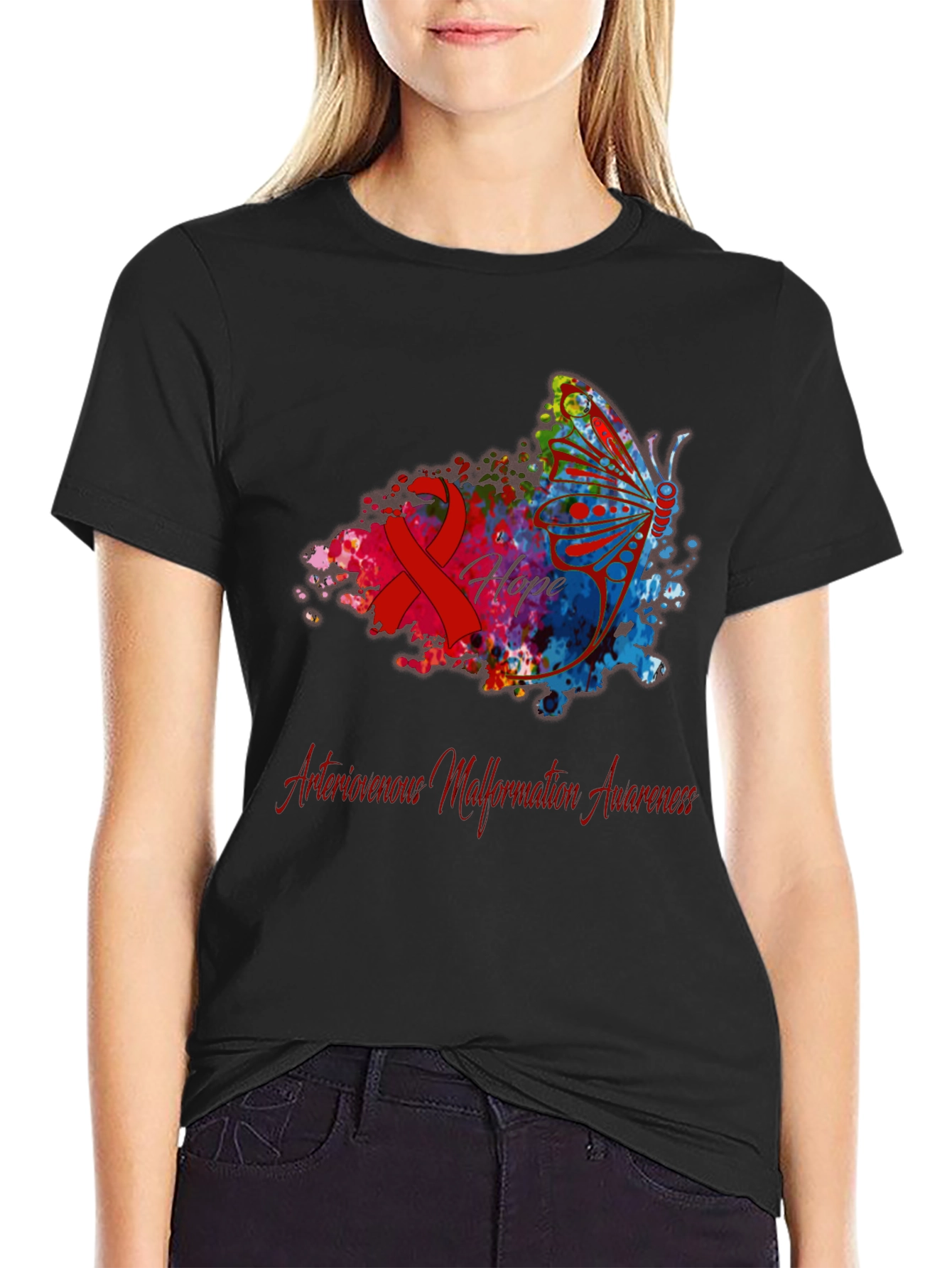 Arteriovenous Malformation Awareness Butterfly T-Shirt