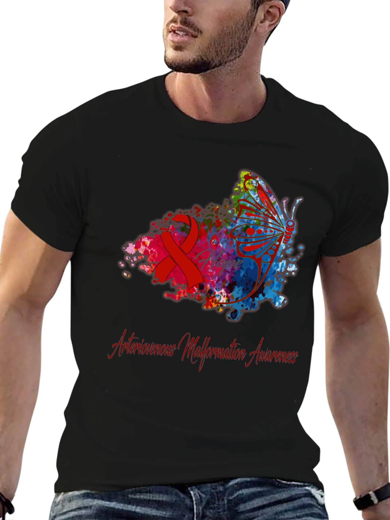 Arteriovenous Malformation Awareness Butterfly T-Shirt