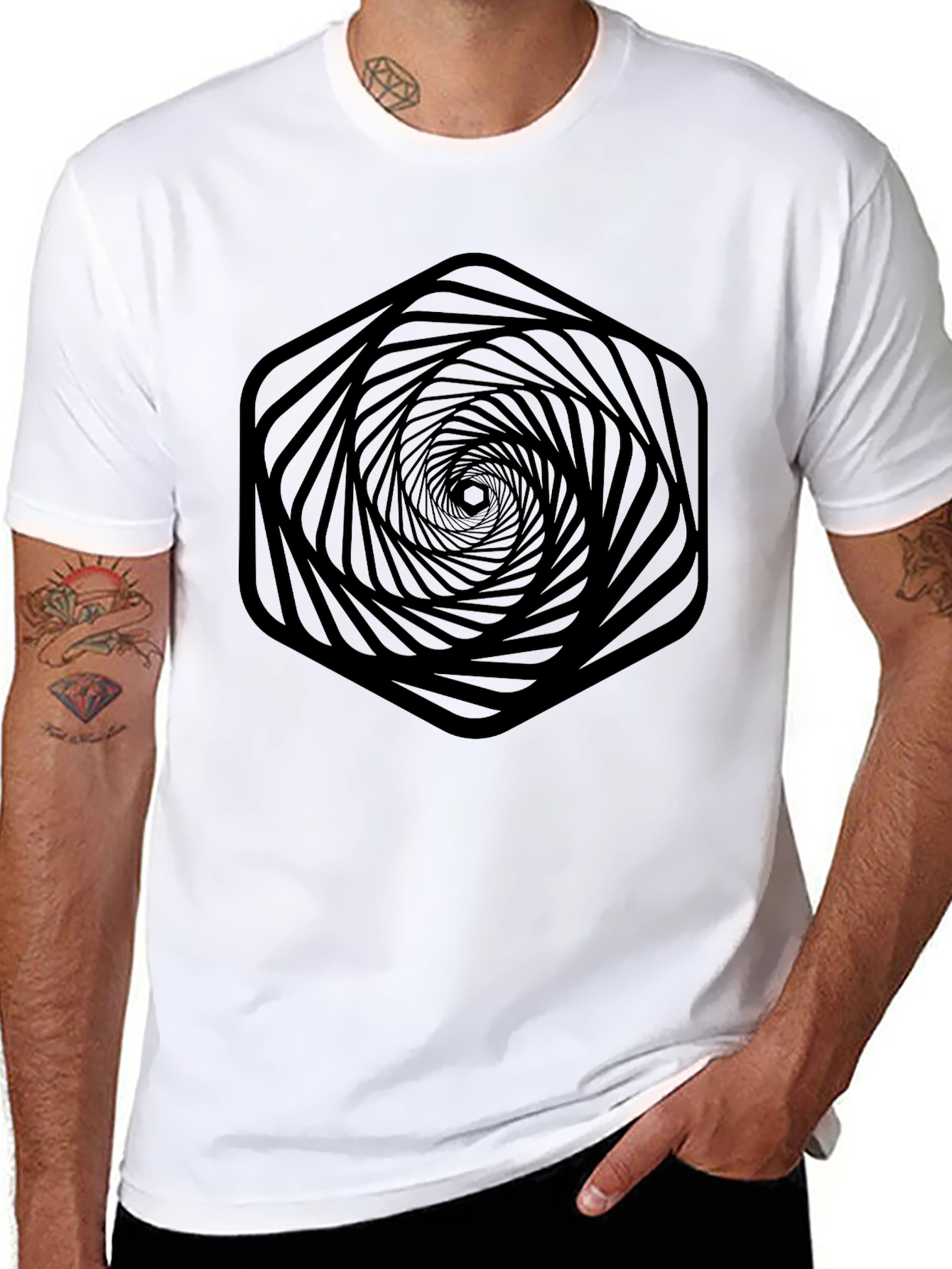 Abstract Hexagon Vortex Graphic T-Shirt