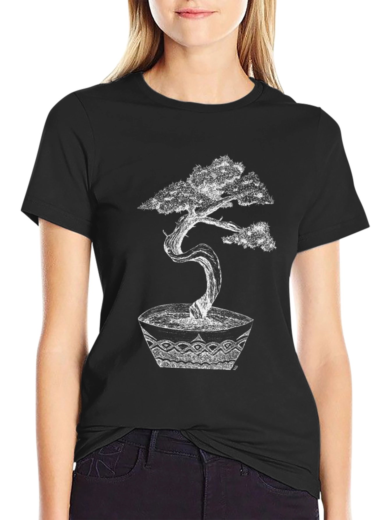 Bonsai Tree Graphic Tee - Artistic Black T-Shirt