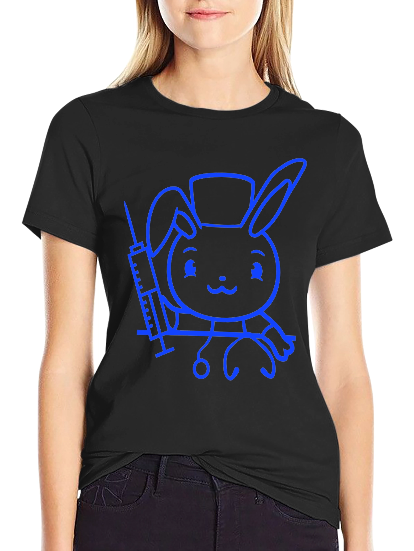 Cute Bunny Doctor T-Shirt - Unisex Black Tee