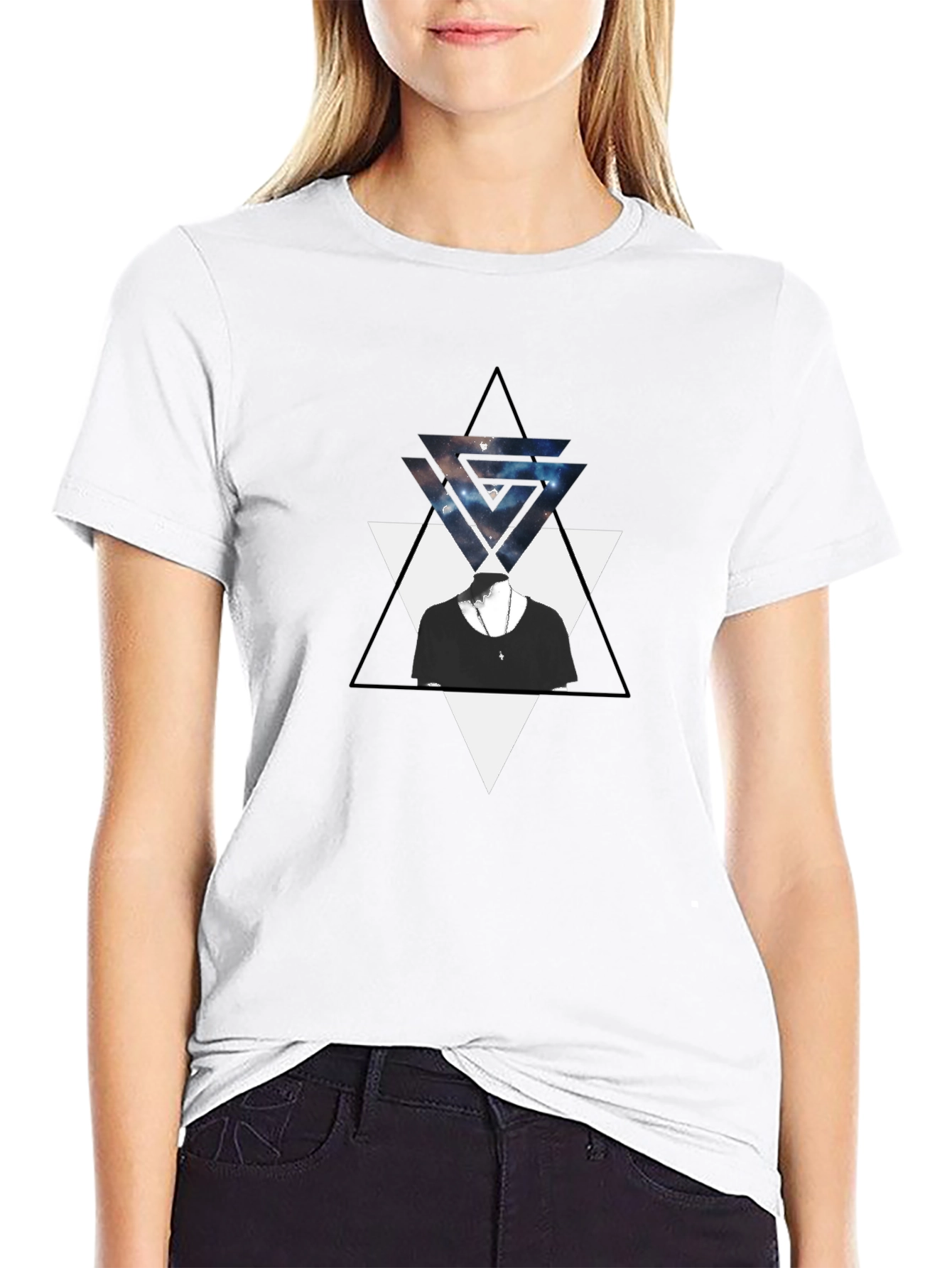 Geometric Triangle Graphic Black T-Shirt