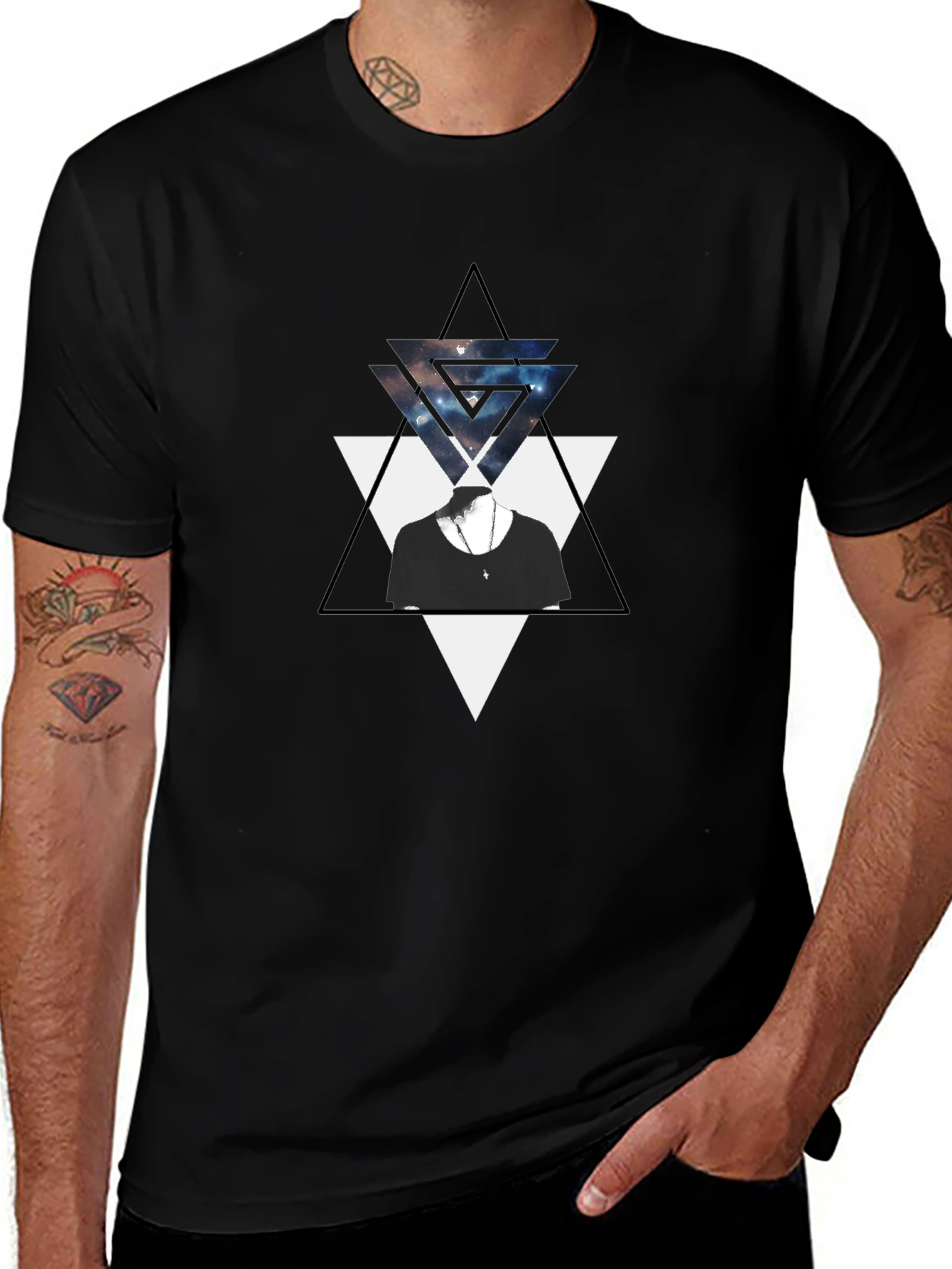 Geometric Triangle Graphic Black T-Shirt