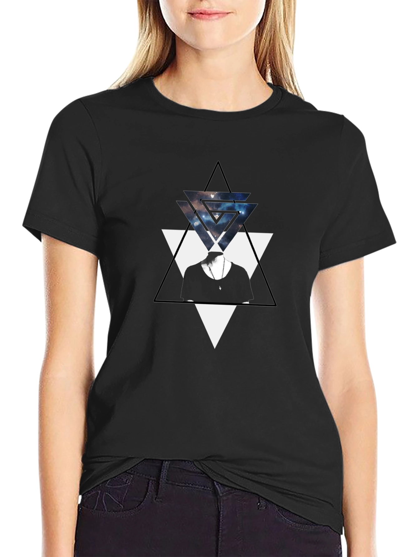 Geometric Triangle Graphic Black T-Shirt