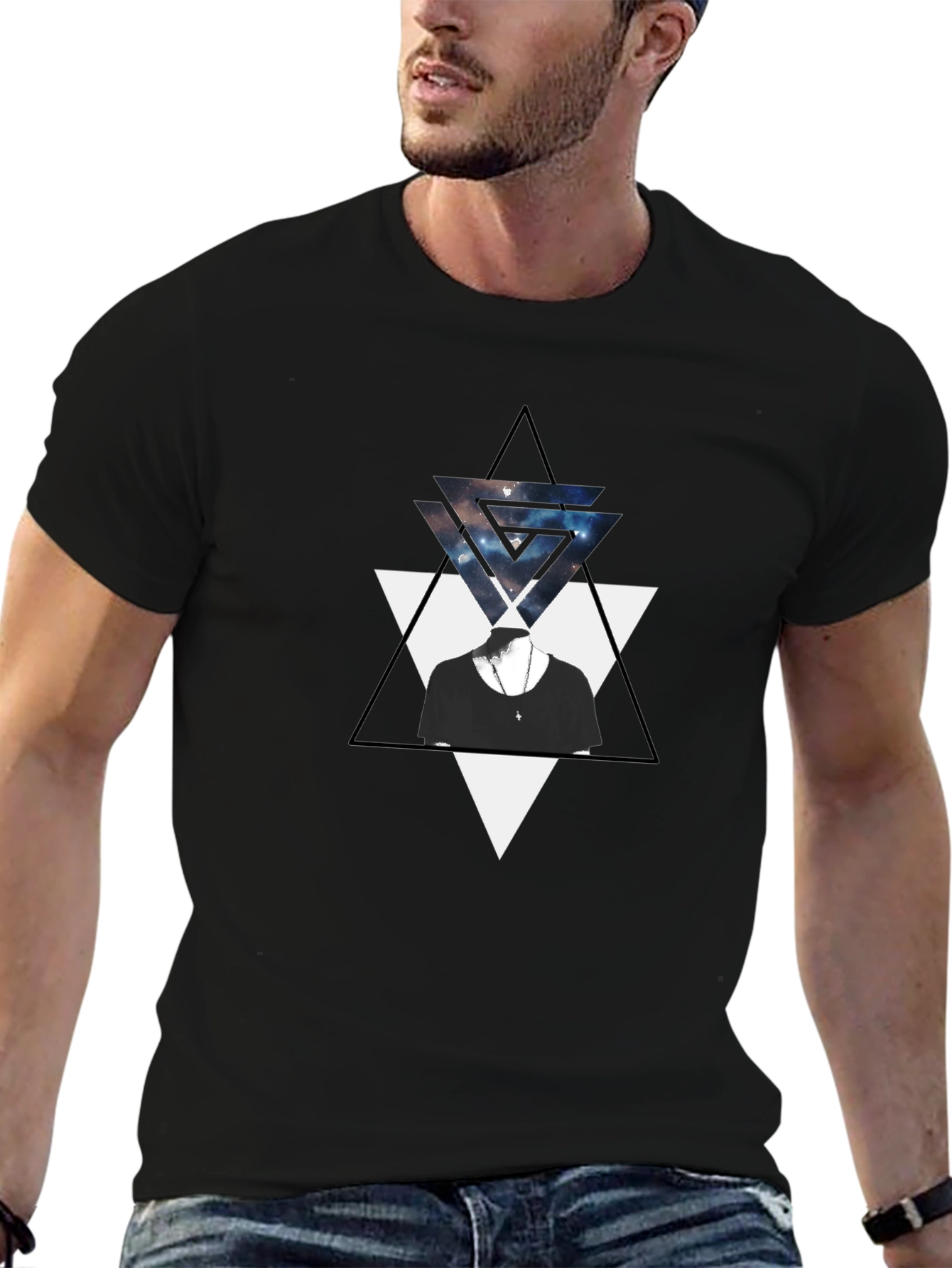 Geometric Triangle Graphic Black T-Shirt